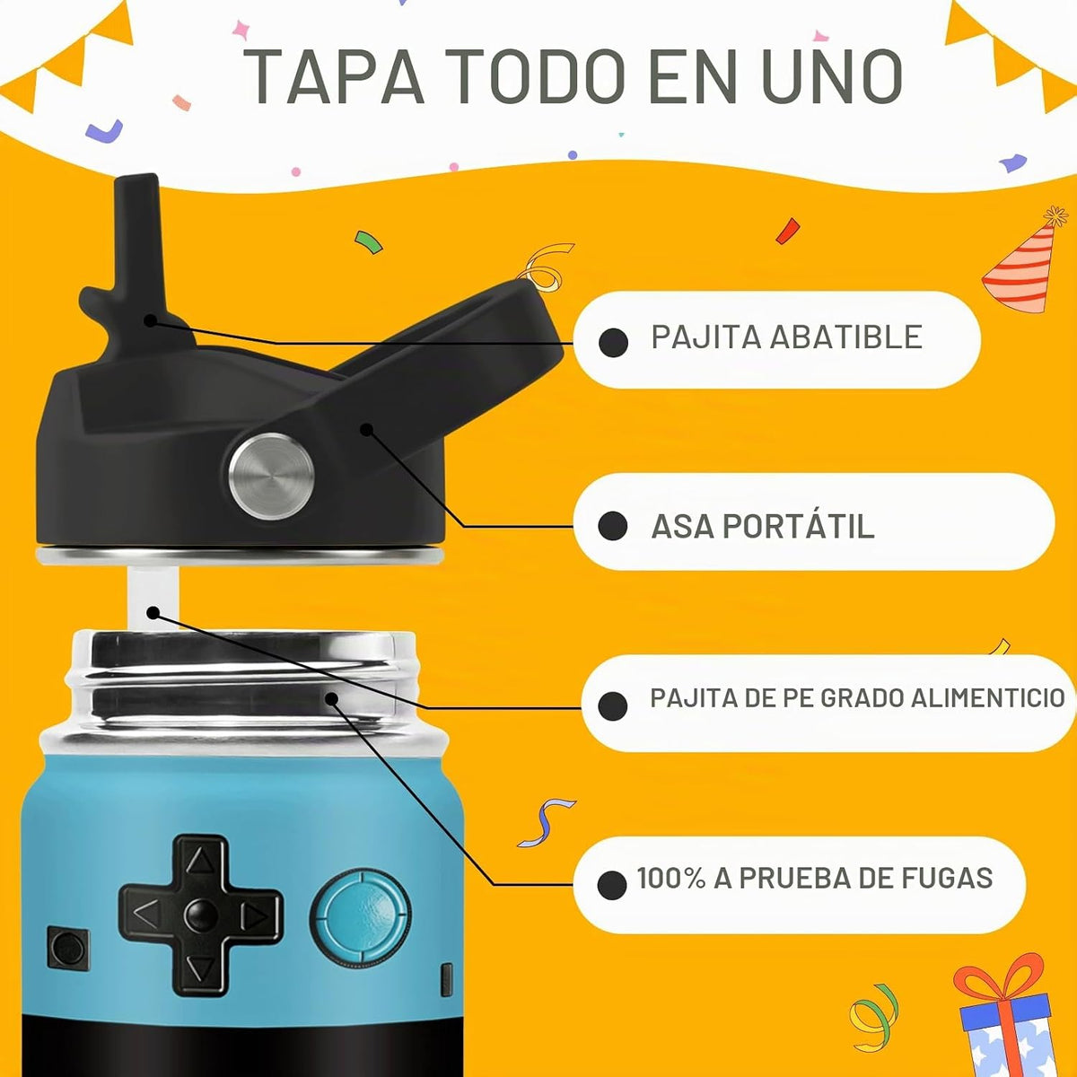 Regalos de videojuegos para niños, botella de agua de 16 onzas con...