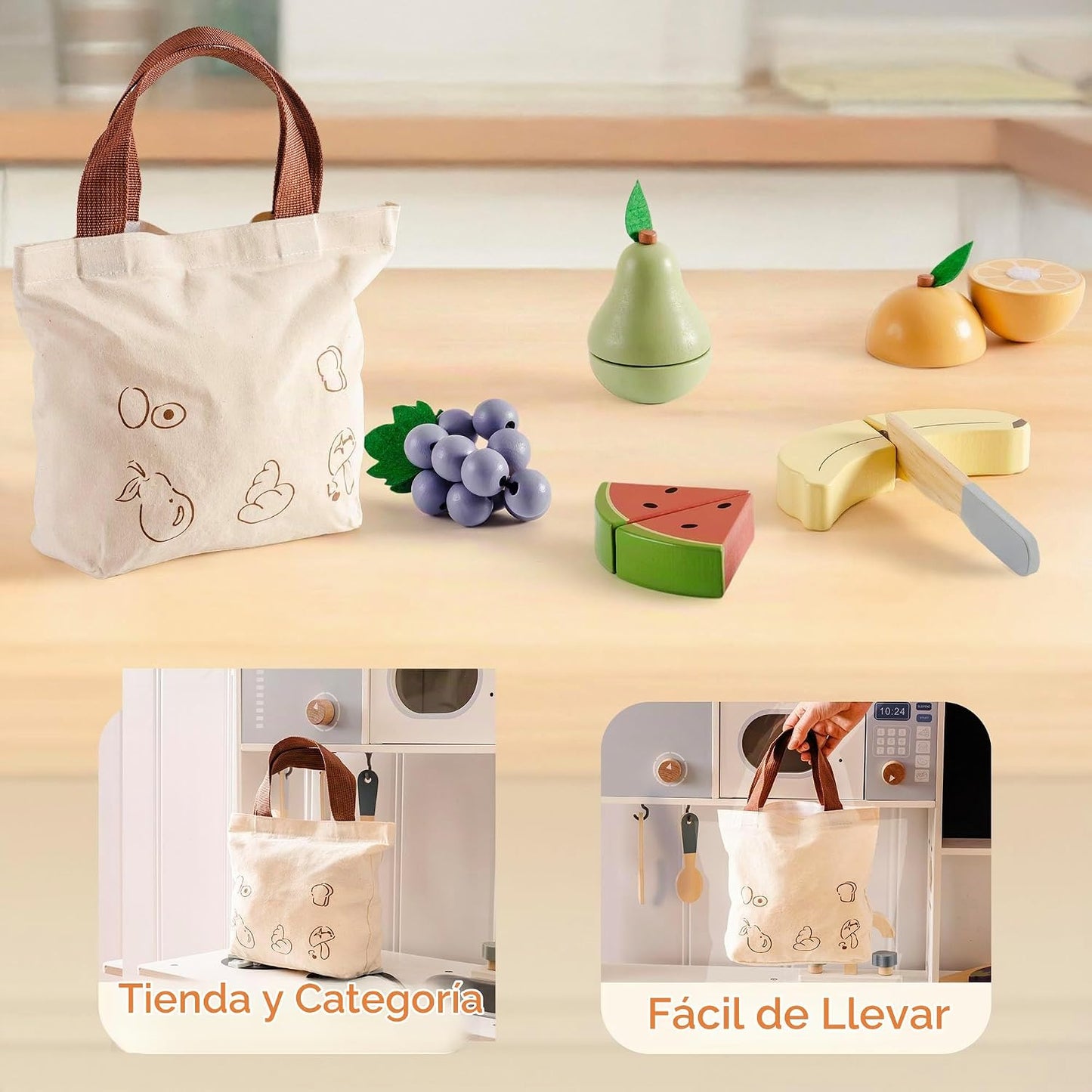 ROBOTIME Juego de Comida de Juguete de Madera para Cortar Frutas, J...