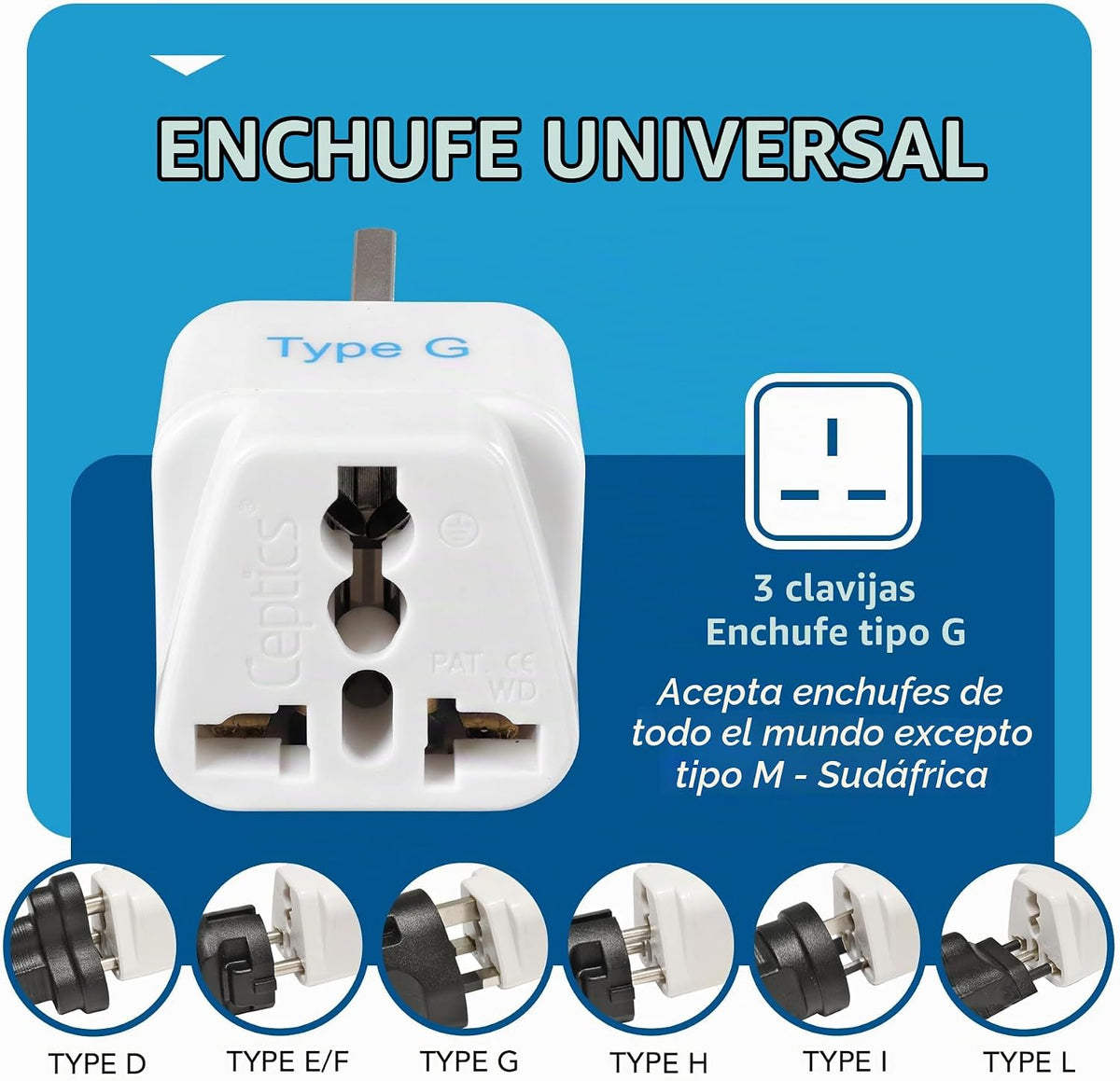 Ceptics Adaptador de enchufe de viaje para Reino Unido, Hong Kong,...