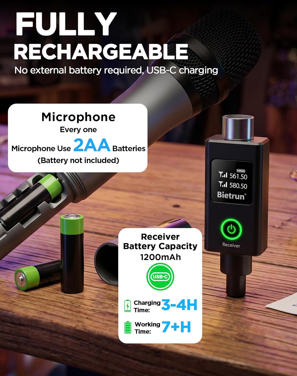 Bietrun Micrófono Inalámbrico XLR, Conjunto de Micrófono Dinámico d...