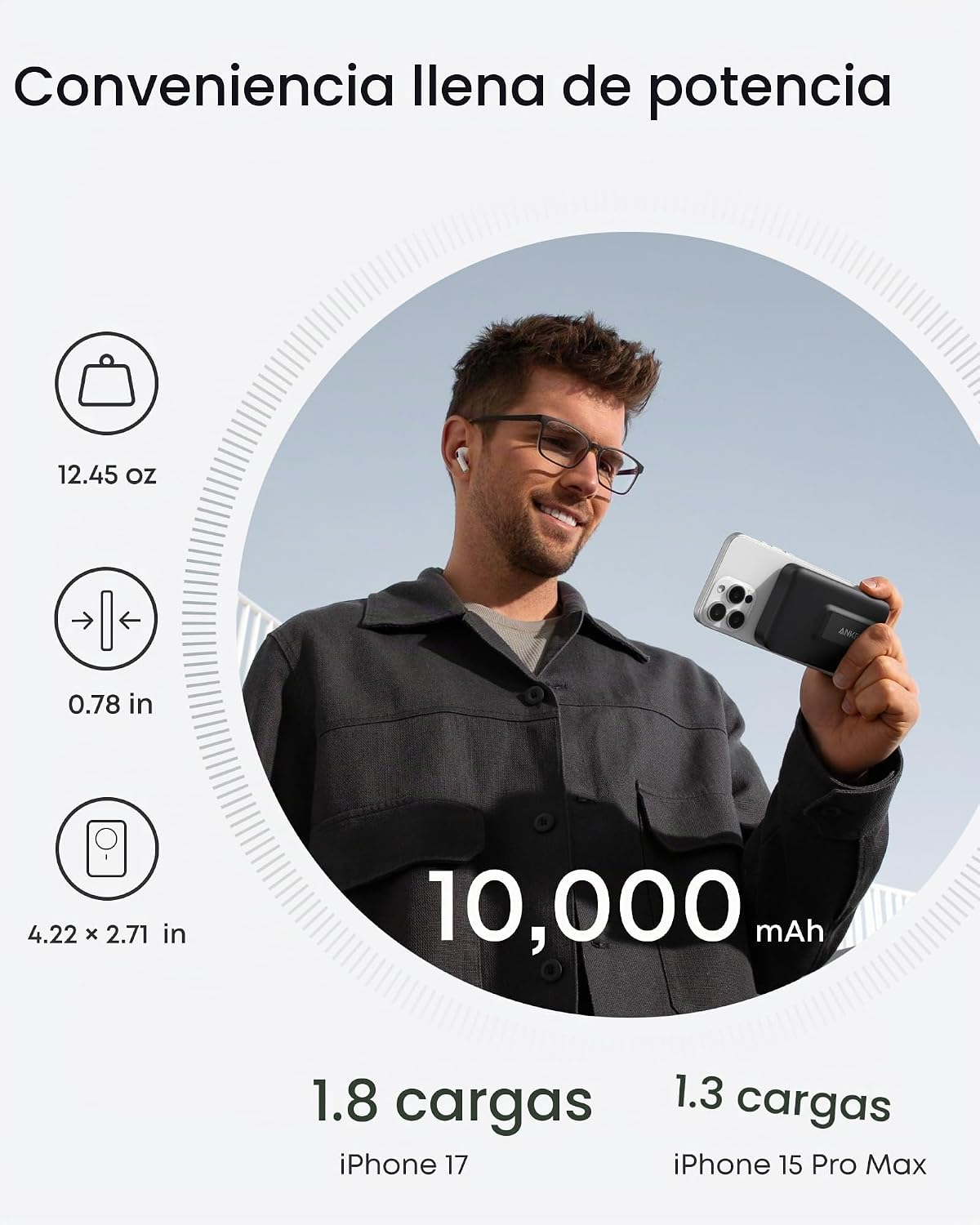 Anker MagGo Power Bank, cargador portátil máximo de 15 W con certif...