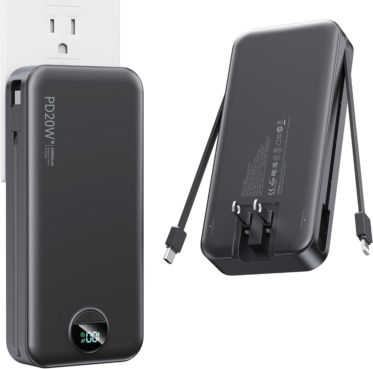 Nusyddy Cargador Portátil 20000mAh Carga Rápida w\/Enchufe De Pared...