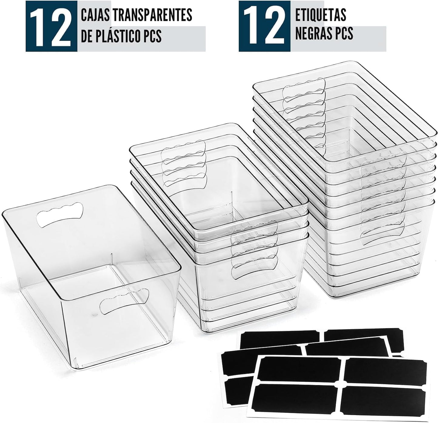 Paquete de 12 contenedores de almacenamiento grandes transparentes...