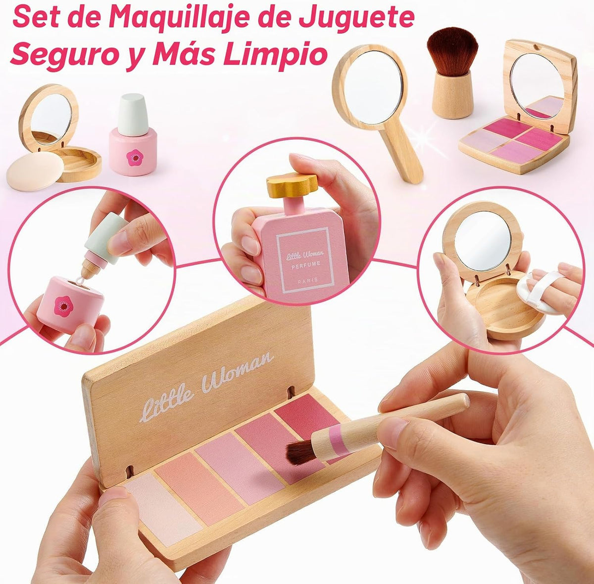 Conjunto de juguetes de maquillaje de madera Lonico para niñas, kit...