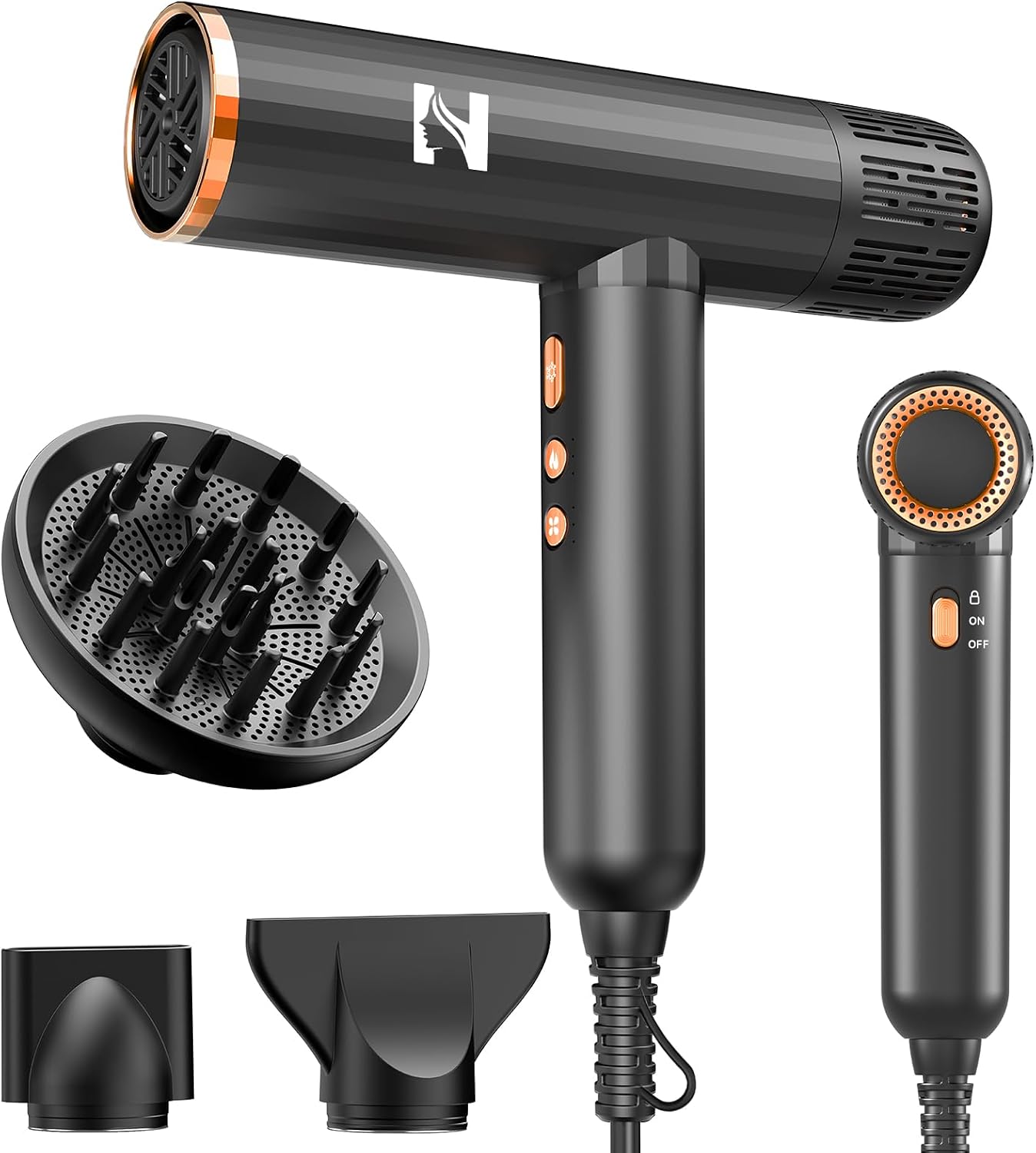 Nicebay Secador de pelo iónico con difusor para cabello rizado, mot...