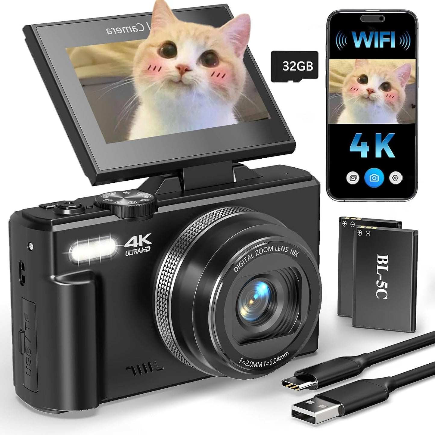 ULPTXOO Cámara digital 4K para principiantes y adolescentes, cámara...