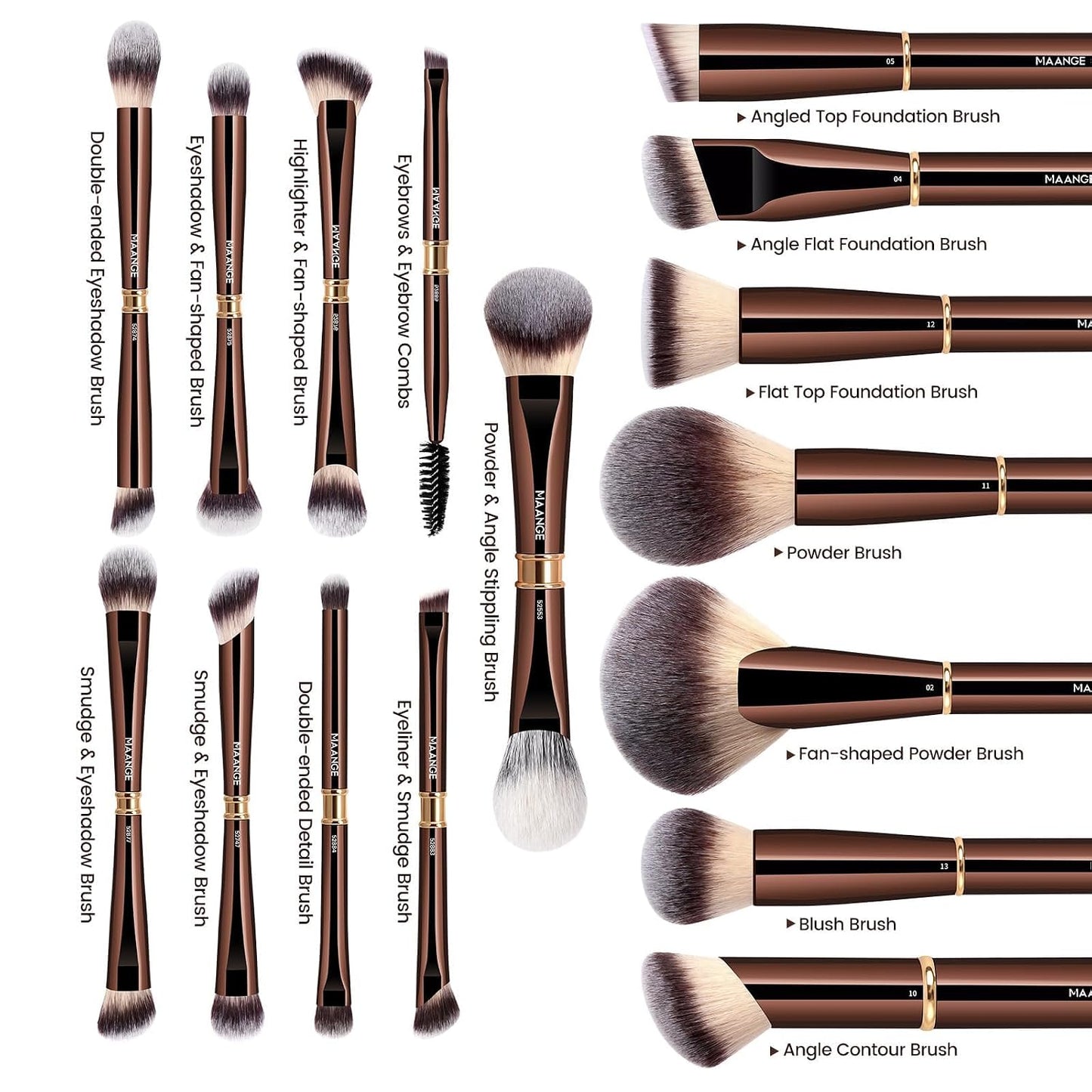 MAANGE Juego de 16 brochas de maquillaje profesionales para base, p...