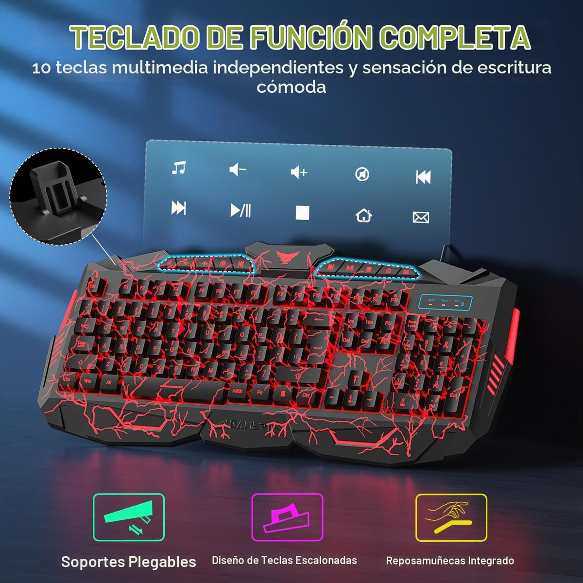Combo de Teclado, Ratón y Auriculares para Juegos BlueFinger, Tecla...