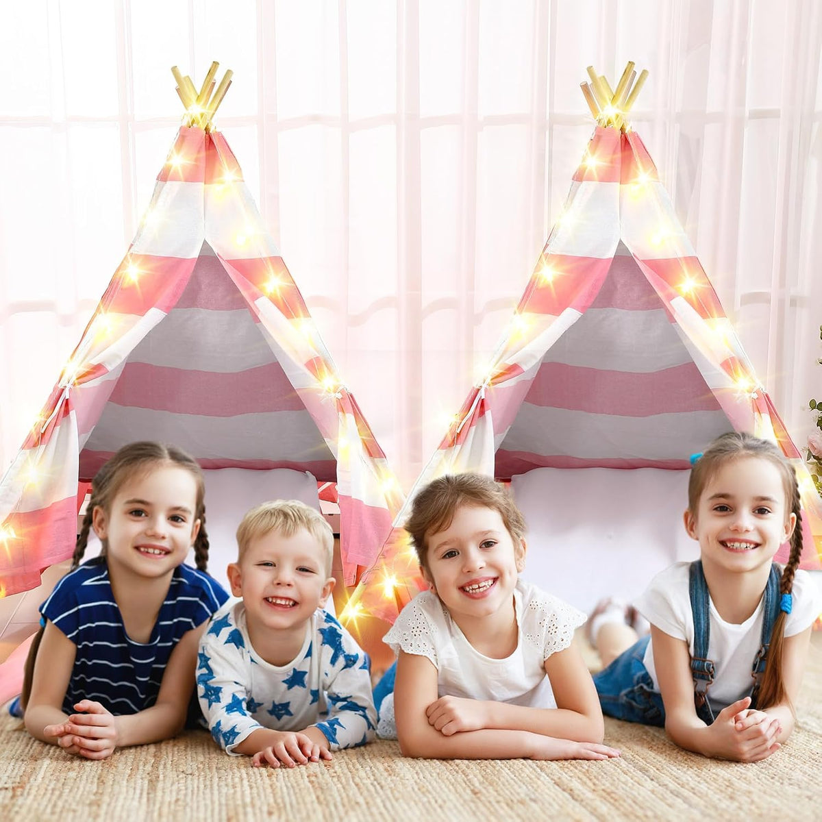 Lemosae Paquete de 4 tiendas de campaña tipo tipi para fiestas de p...