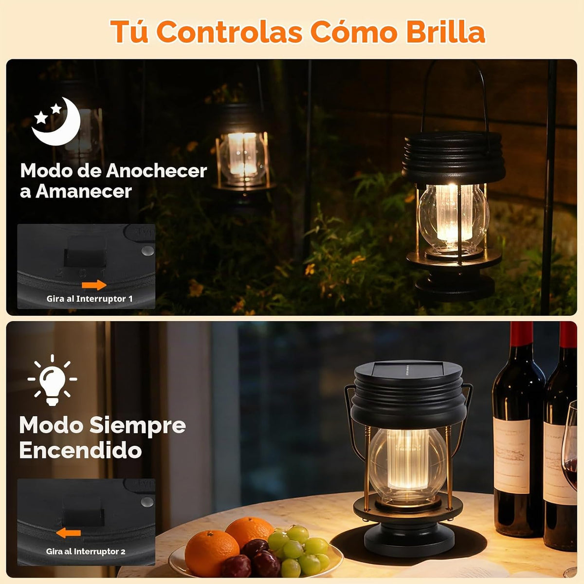 Linternas solares, doble carga solar y USB, luces colgantes y de ca...