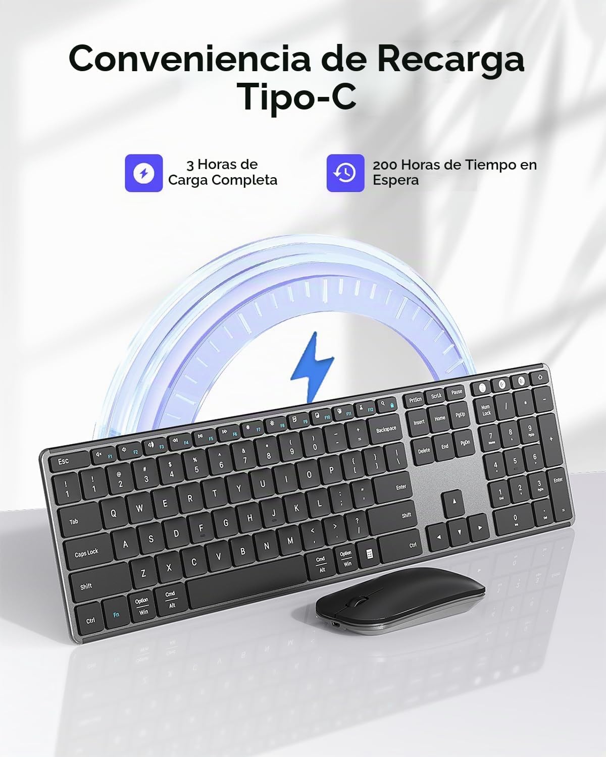 Seenda Combo de Teclado y Ratón Inalámbrico Bluetooth, SKM64-3 Tecl...