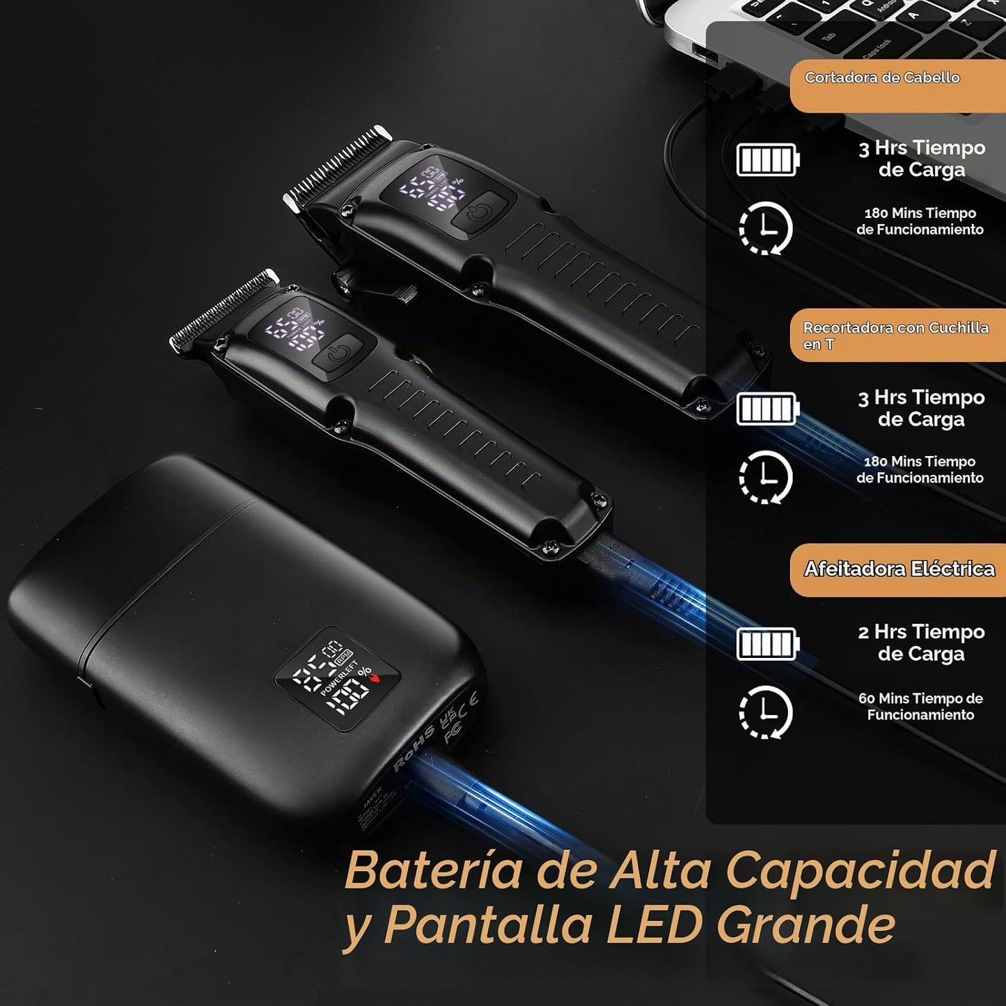 QREEYX Cortadora de pelo profesional para hombres, 3 en 1, cortador...