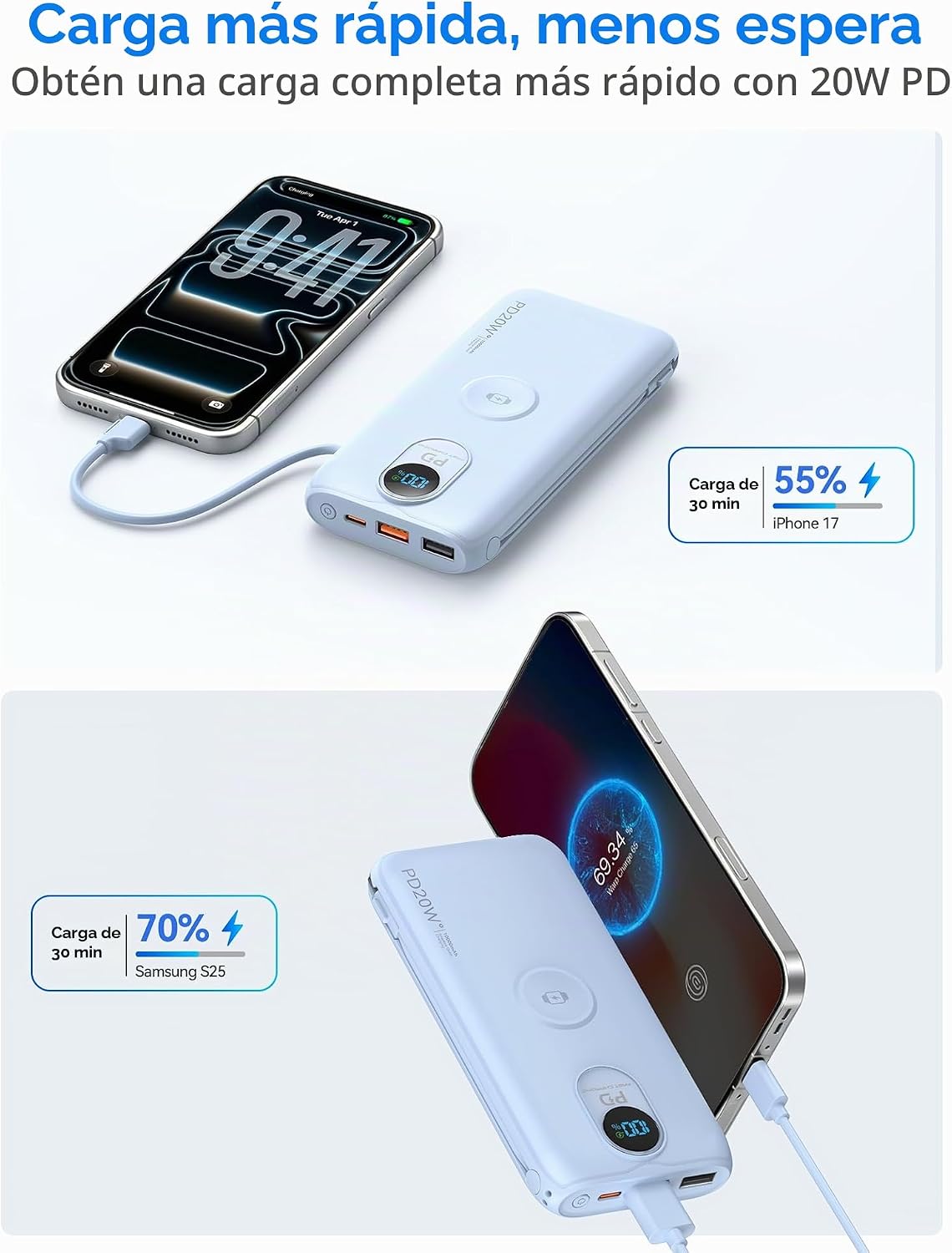 LENGSUM Cargador portátil, cargador de batería de carga rápida de 1...