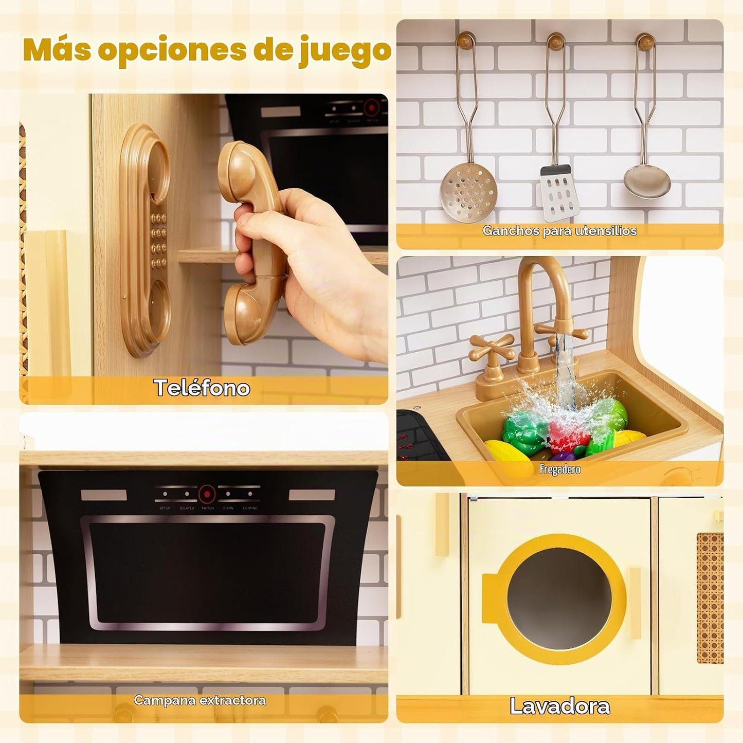 Costzon Juego de cocina para niños, juguete Montessori de madera pa...