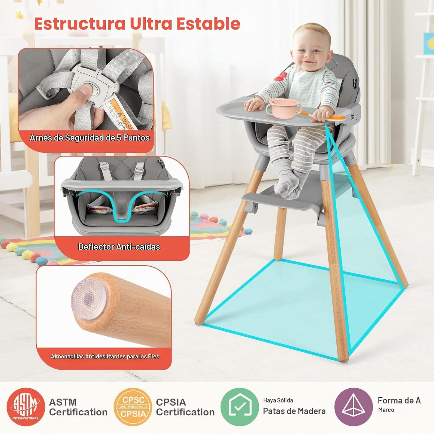 HONEY JOY Silla alta para bebé, silla alta convertible 6 en 1 de ma...