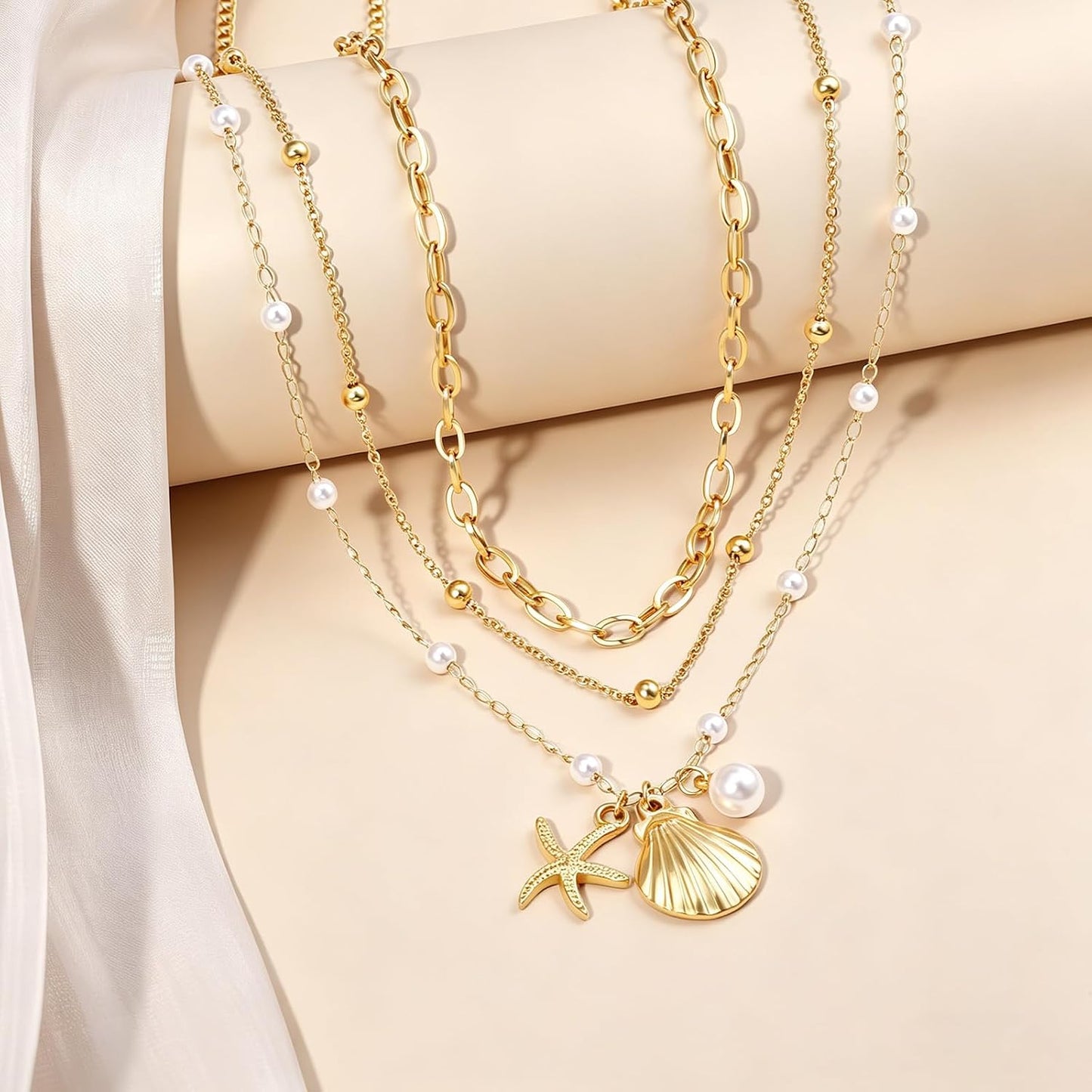 Collar de estrella de mar de playa de verano en capas para mujer, n...