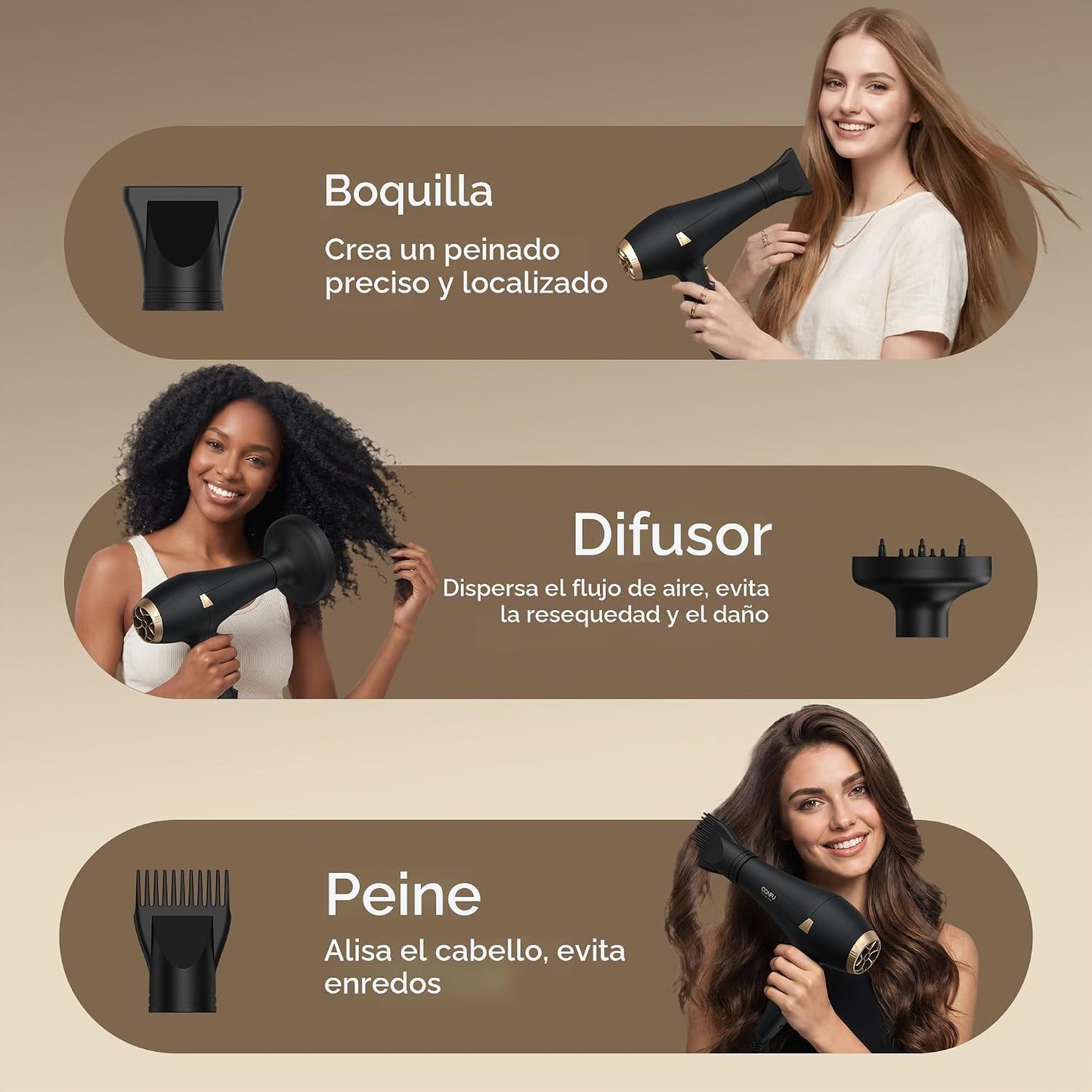 CONFU Secador de pelo profesional iónico - Secador de pelo con difu...