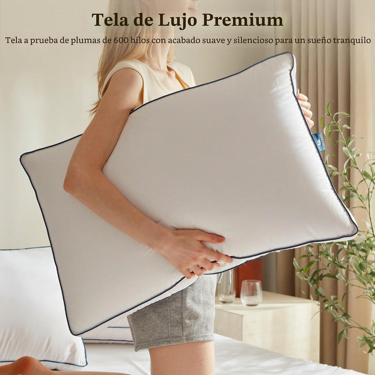 Cosybay Almohada de plumas y plumón de ganso tamaño estándar, almoh...