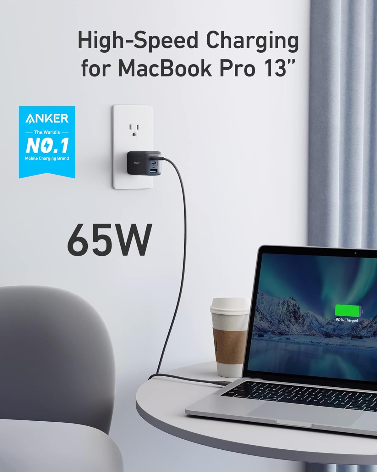 Anker Cargador, 65 W, 3 puertos, rápido, plegable, USB C, bloque de...