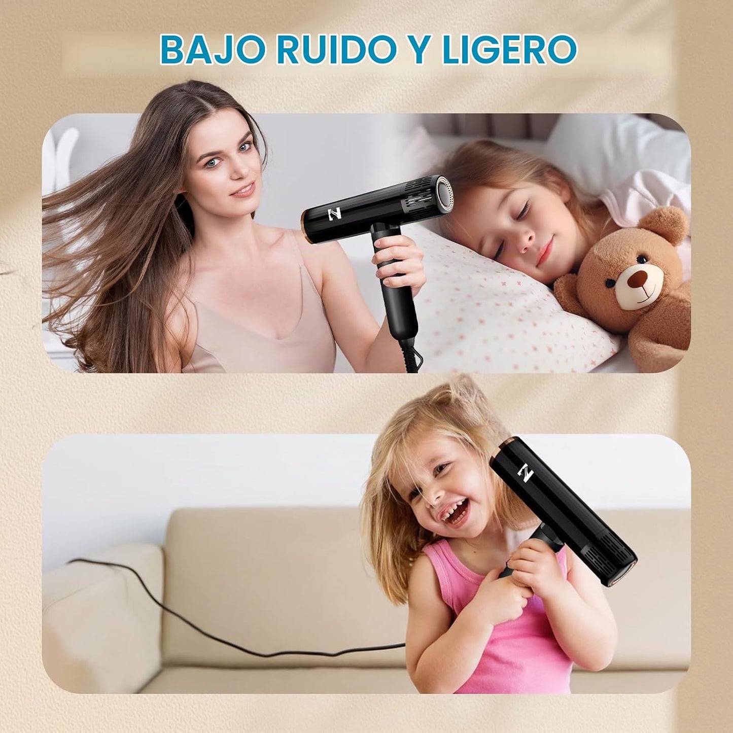 Nicebay Secador de pelo iónico con difusor para cabello rizado, mot...