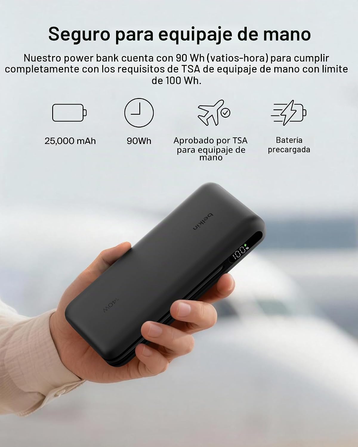 Belkin Cargador portátil de 25 K, banco de energía con cable USB C...