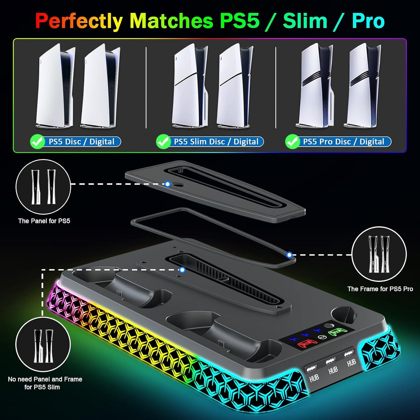 Soporte PS5\/Slim\/Pro y estación de refrigeración con estación de...