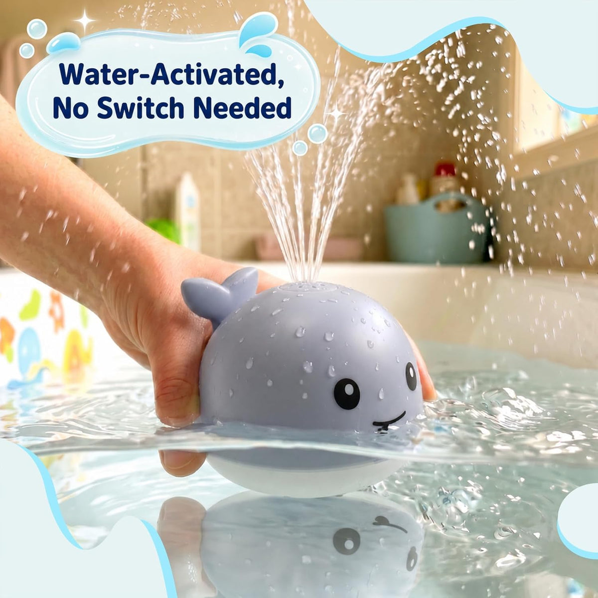 Sizobi Aspersor de juguete de baño de ballena, juguetes de baño ilu...