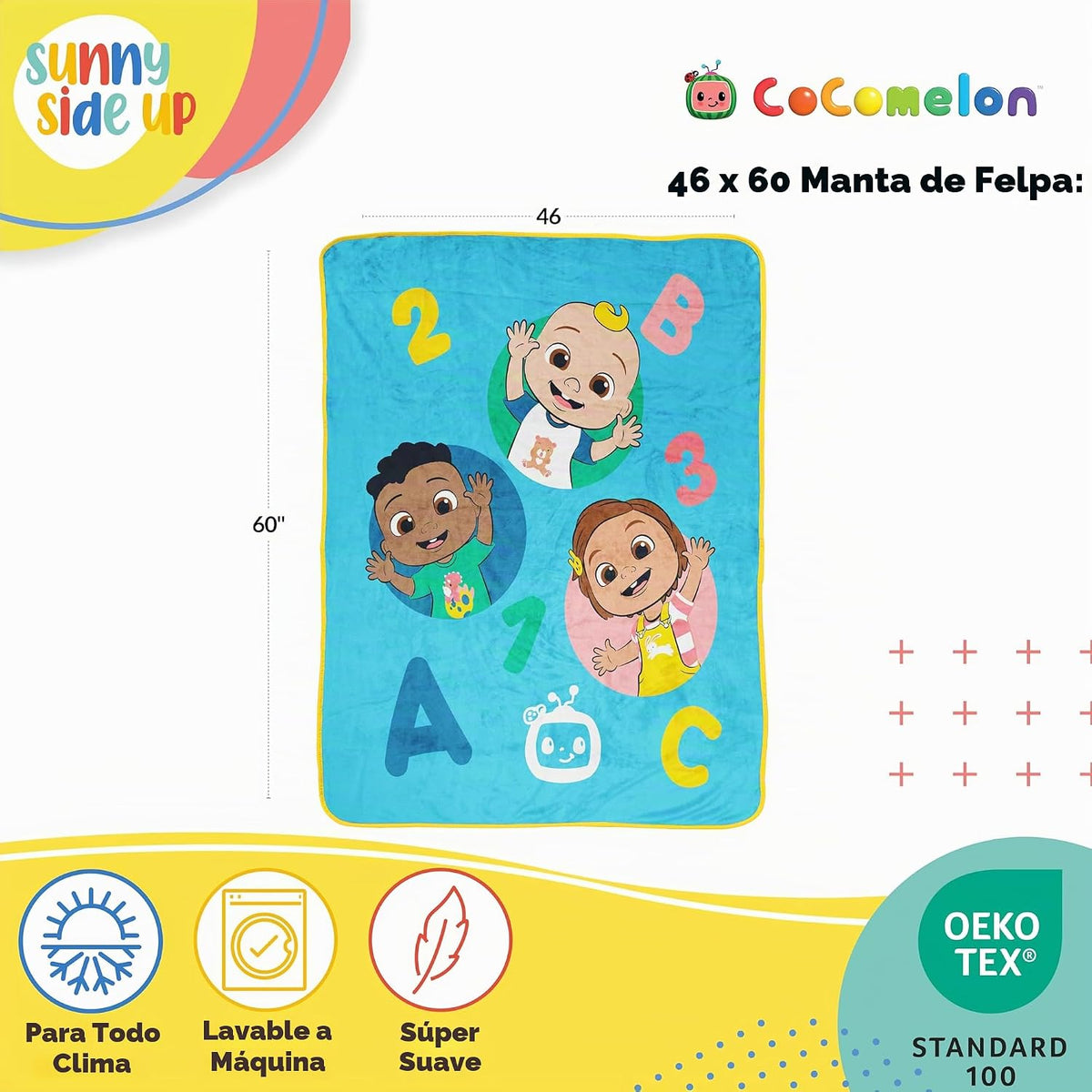 Sunny Side Up CoComelon Manta Throw de Felpa - Mide 46 x 60 Pulgada...