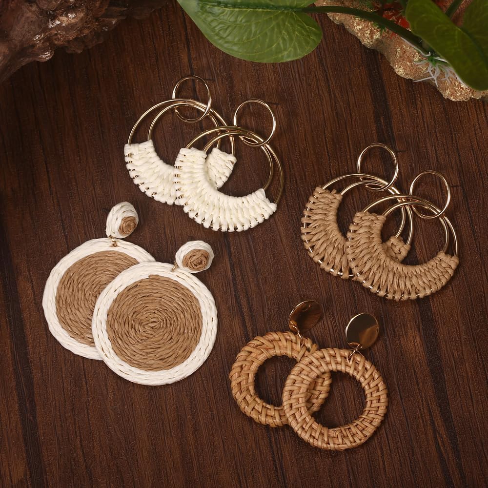 Juego de 4 pares de aretes colgantes redondos bohemios hechos a man...