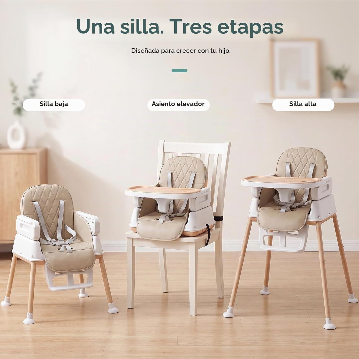Silla alta portátil 3 en 1 para bebés y niños pequeños, trona plega...