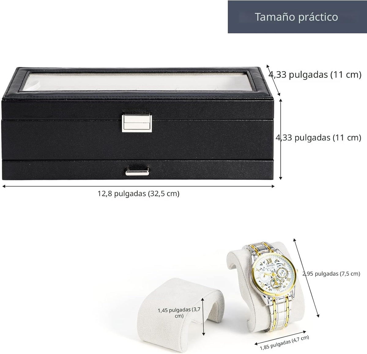 ProCase Caja de reloj, vitrina de reloj de 6 ranuras con cajón, col...