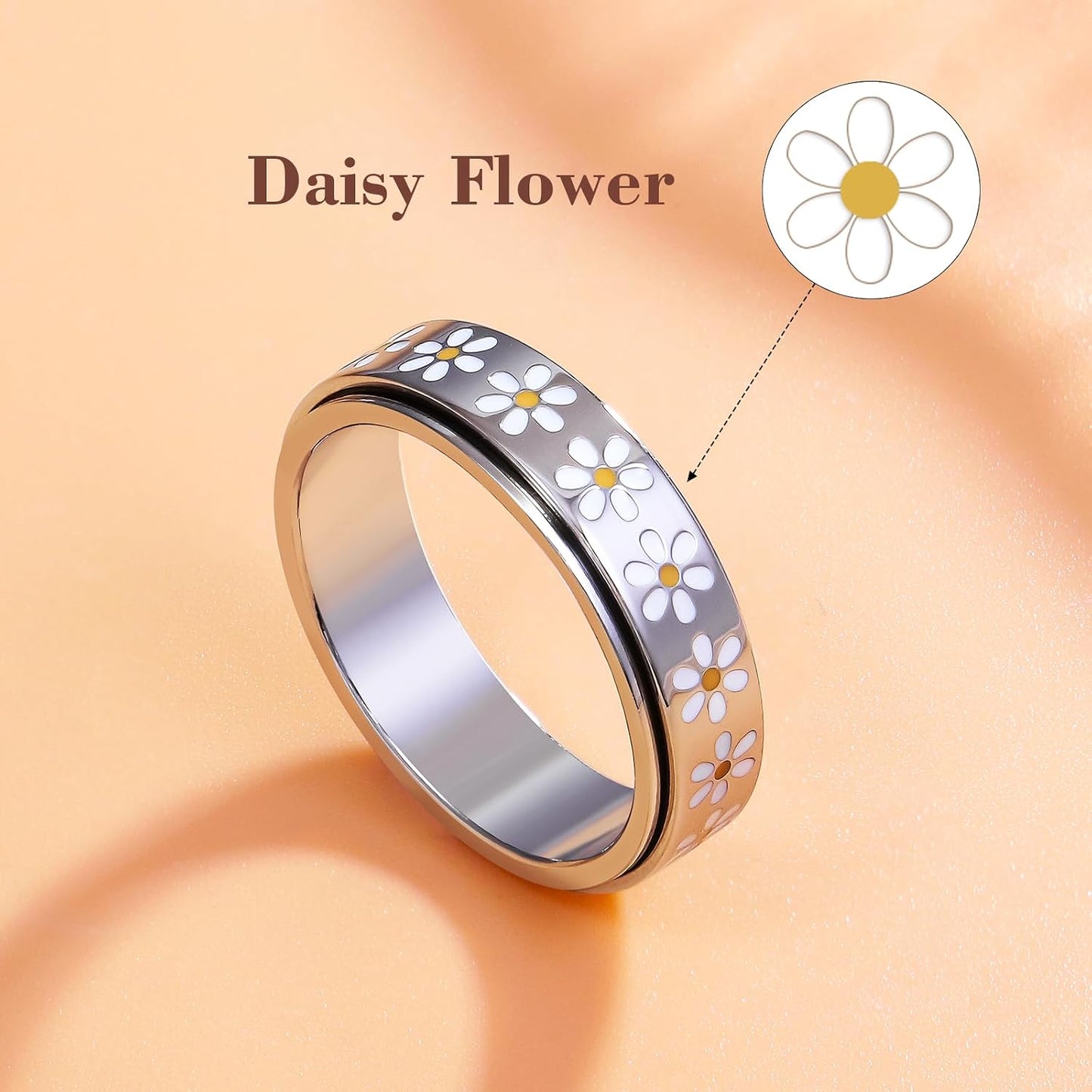 Sfloemm Anillo Daisy Fidget para Alivio de la Ansiedad - Banda Gira...