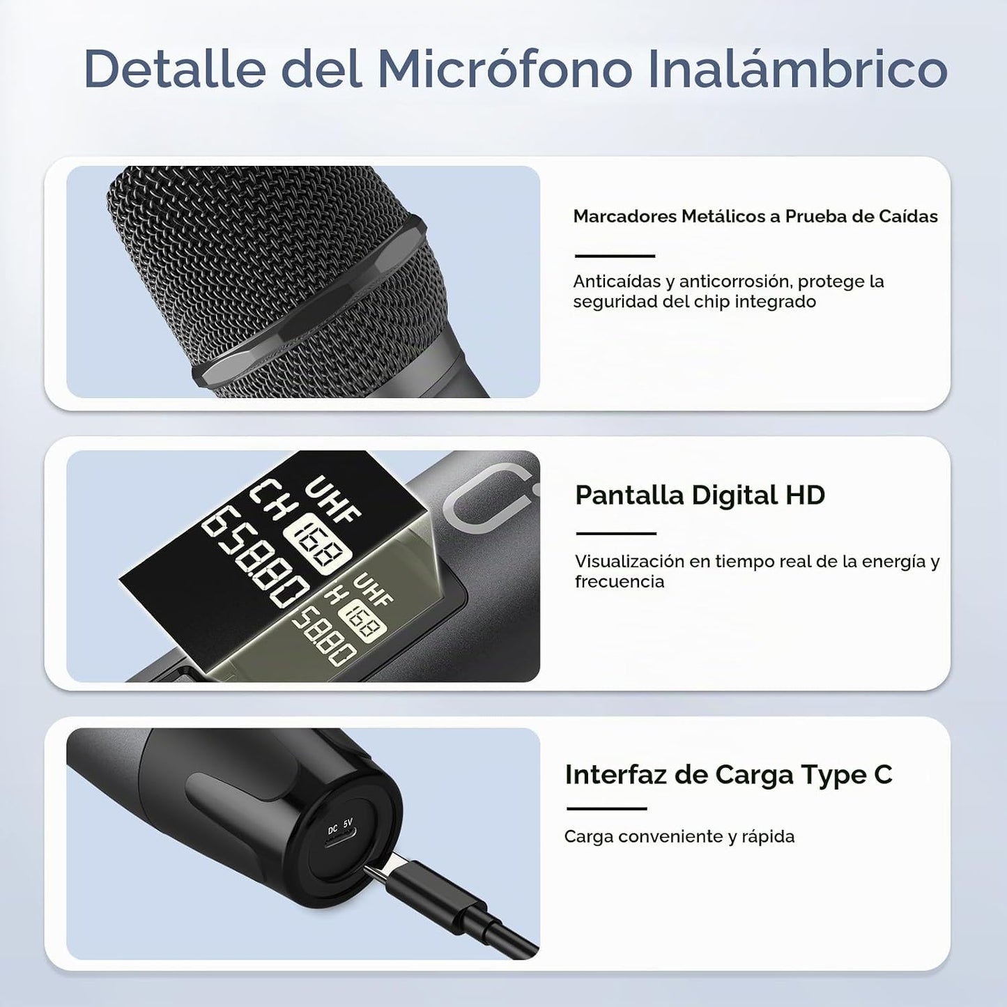 HWWR Micrófonos inalámbricos, micrófonos duales UHF profesionales p...