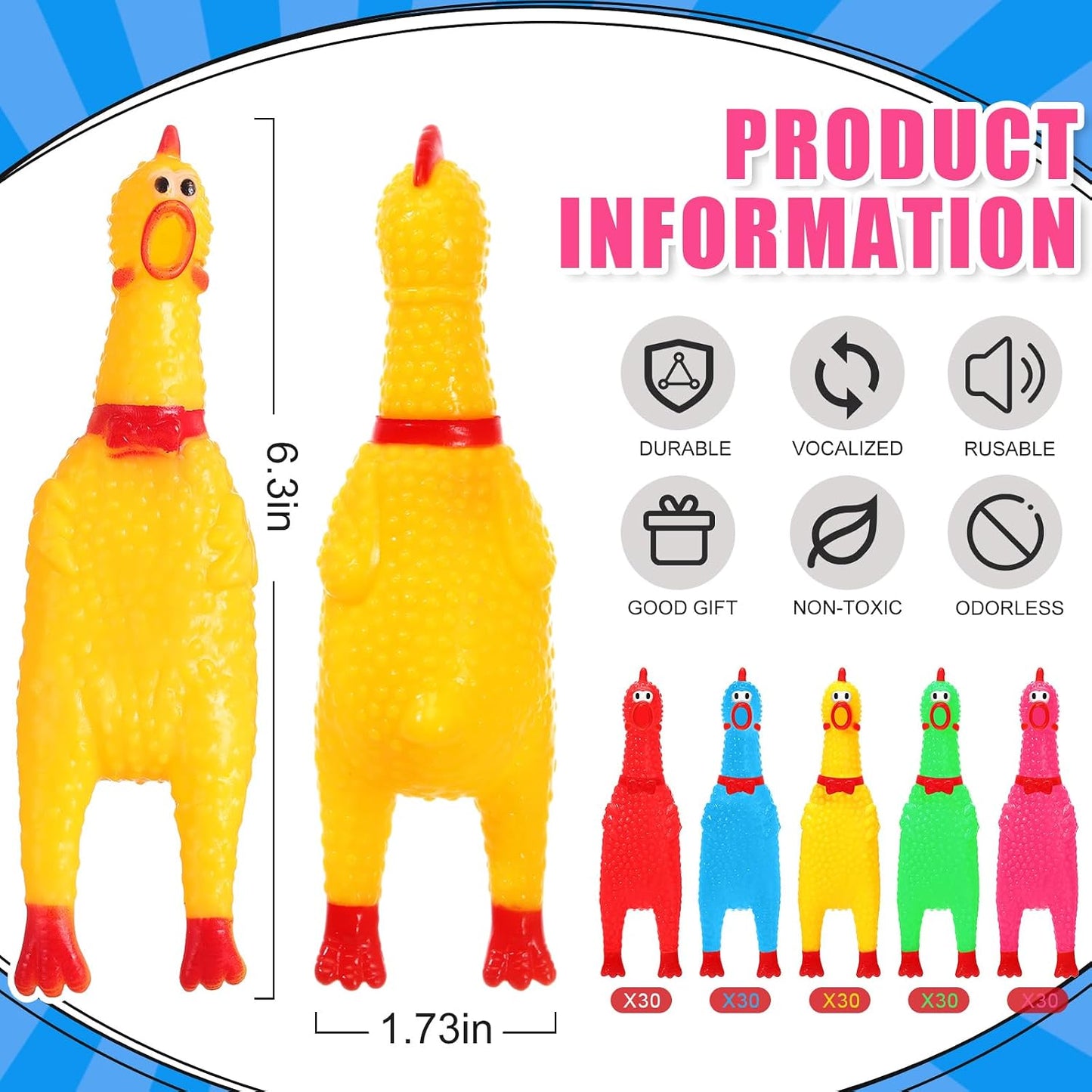 Libima 150 pollos de goma chirriantes de 6.3 pulgadas a granel, min...