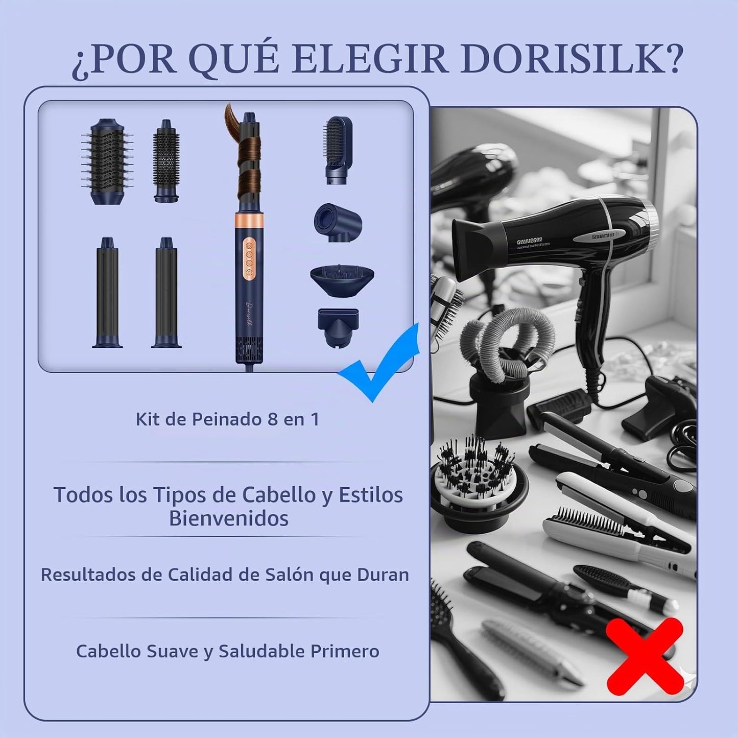 DORISILK Estilizador de cabello y secador de pelo 8 en 1, secador d...