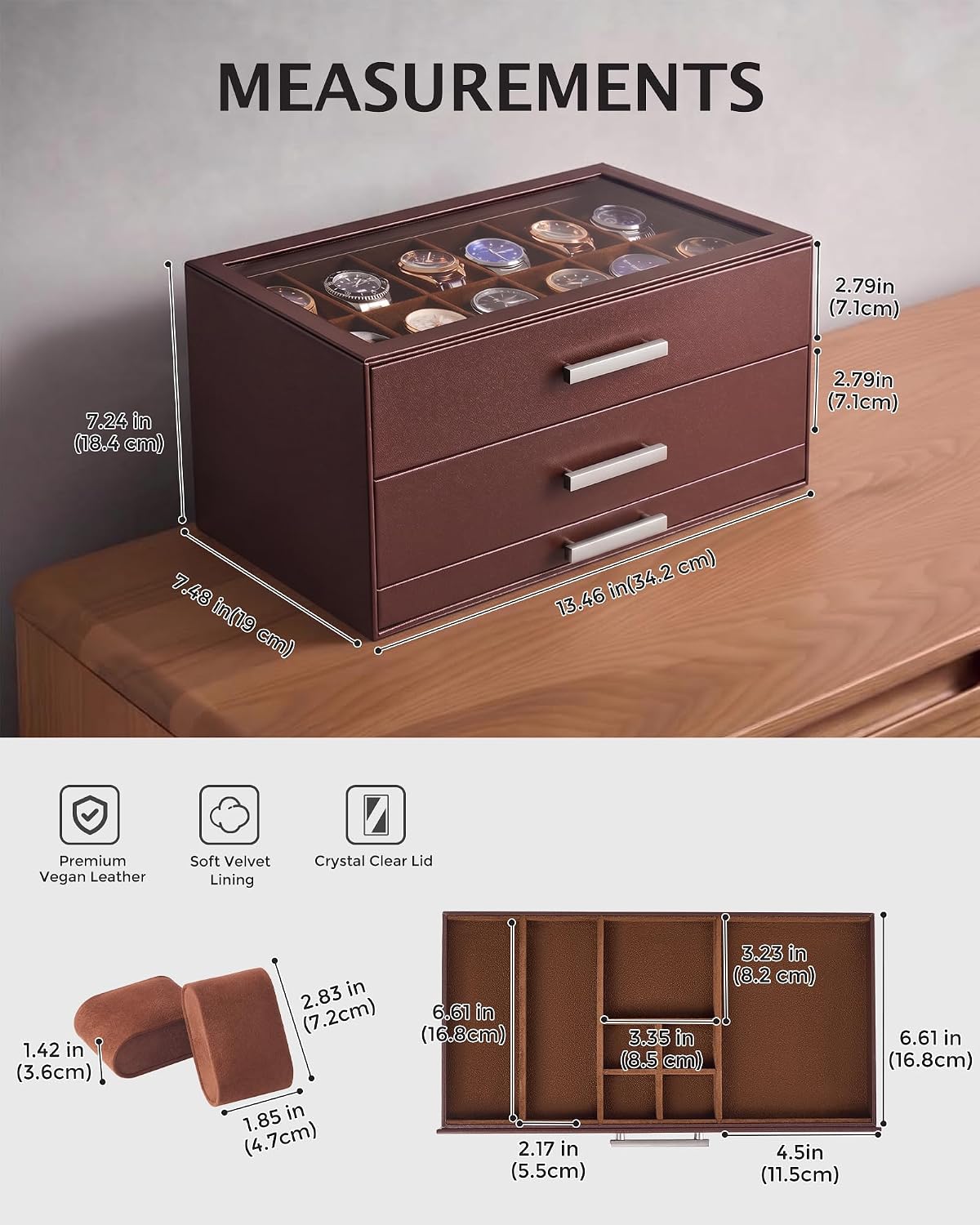 ProCase Caja de reloj de 24 ranuras para hombre, caja de cajones ex...