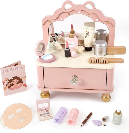 Pithfor Juego de tocador de madera, kit de maquillaje para niños y...