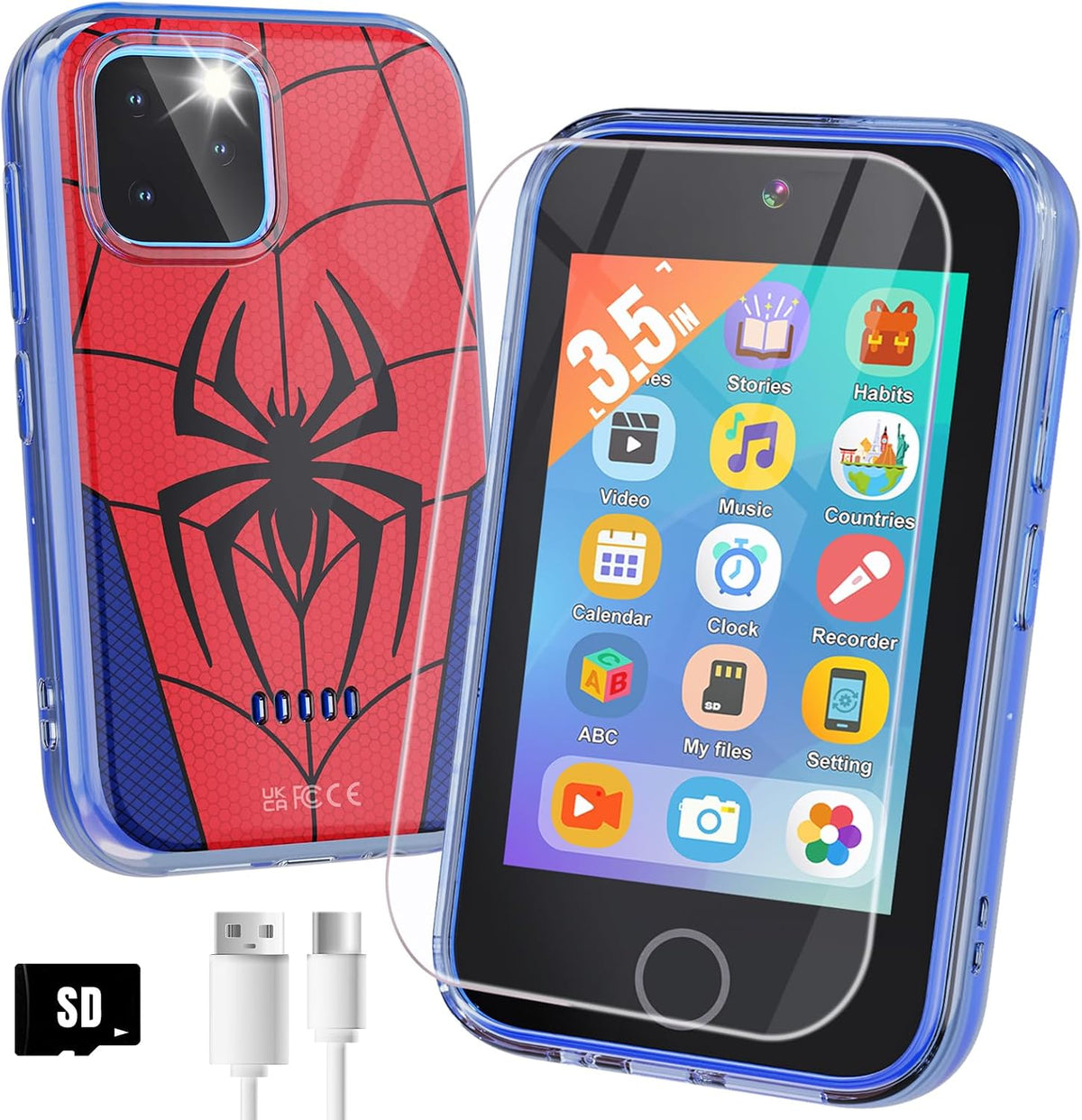 Byserten Teléfono para niños con pantalla táctil de 3.5 pulgadas co...