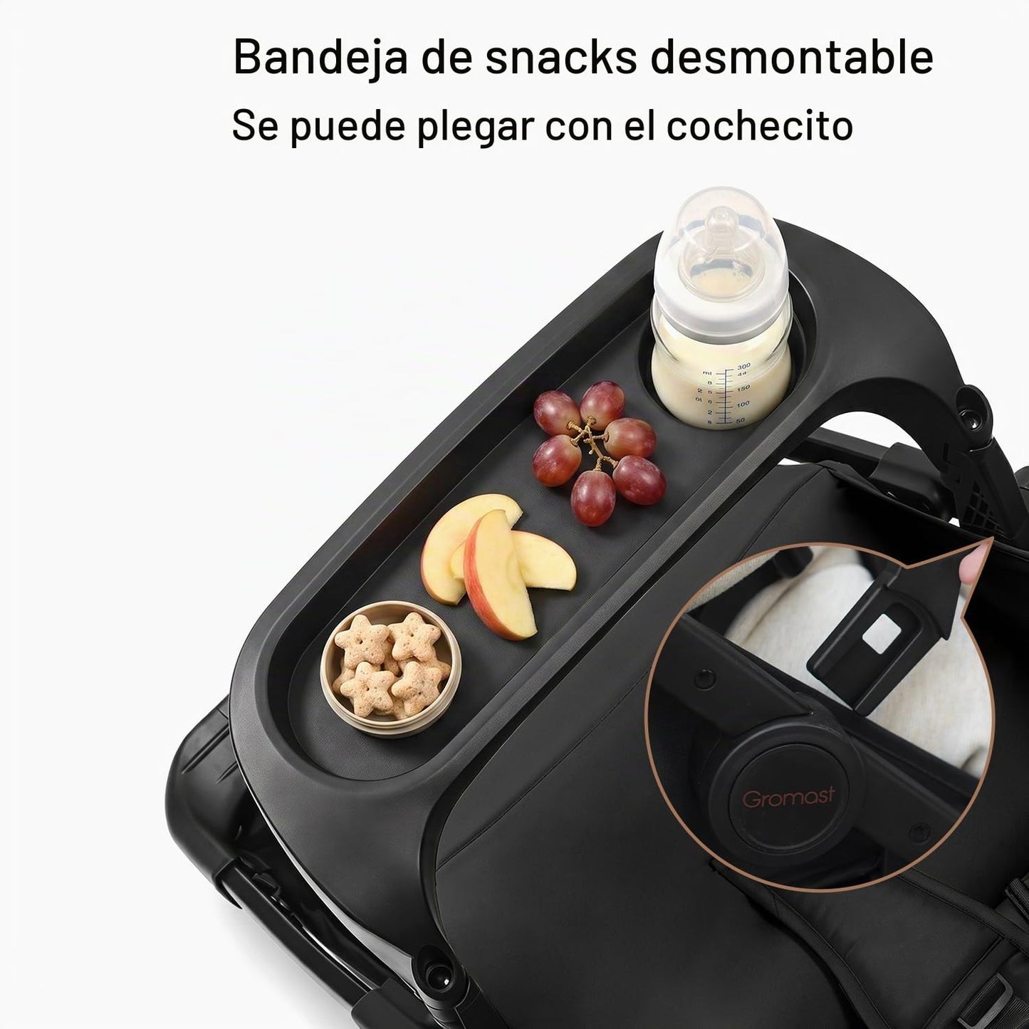 Gromast Cochecito de bebé con bandeja desmontable para aperitivos,...