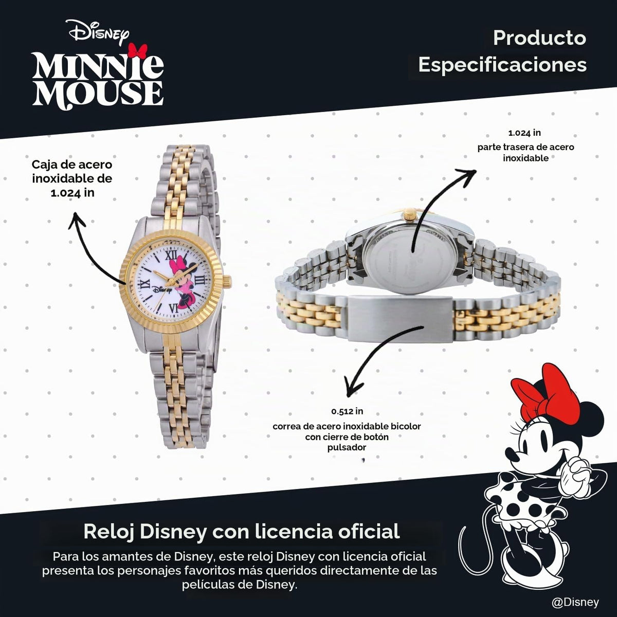 Reloj Minnie Mouse para mujer, elegantes relojes Minnie Mouse para...