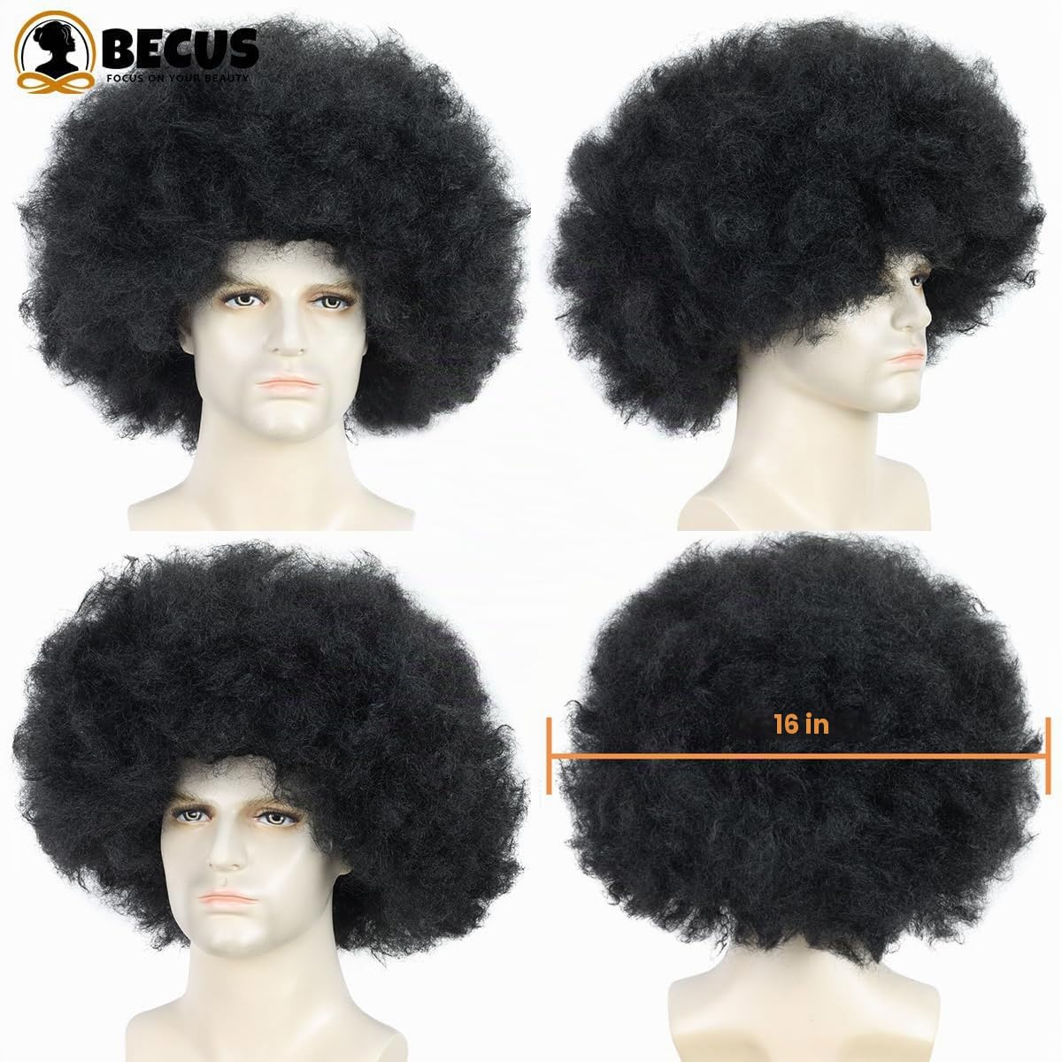 BECUS Pelucas rizadas afro para hombres, peluca negra suave, corta,...