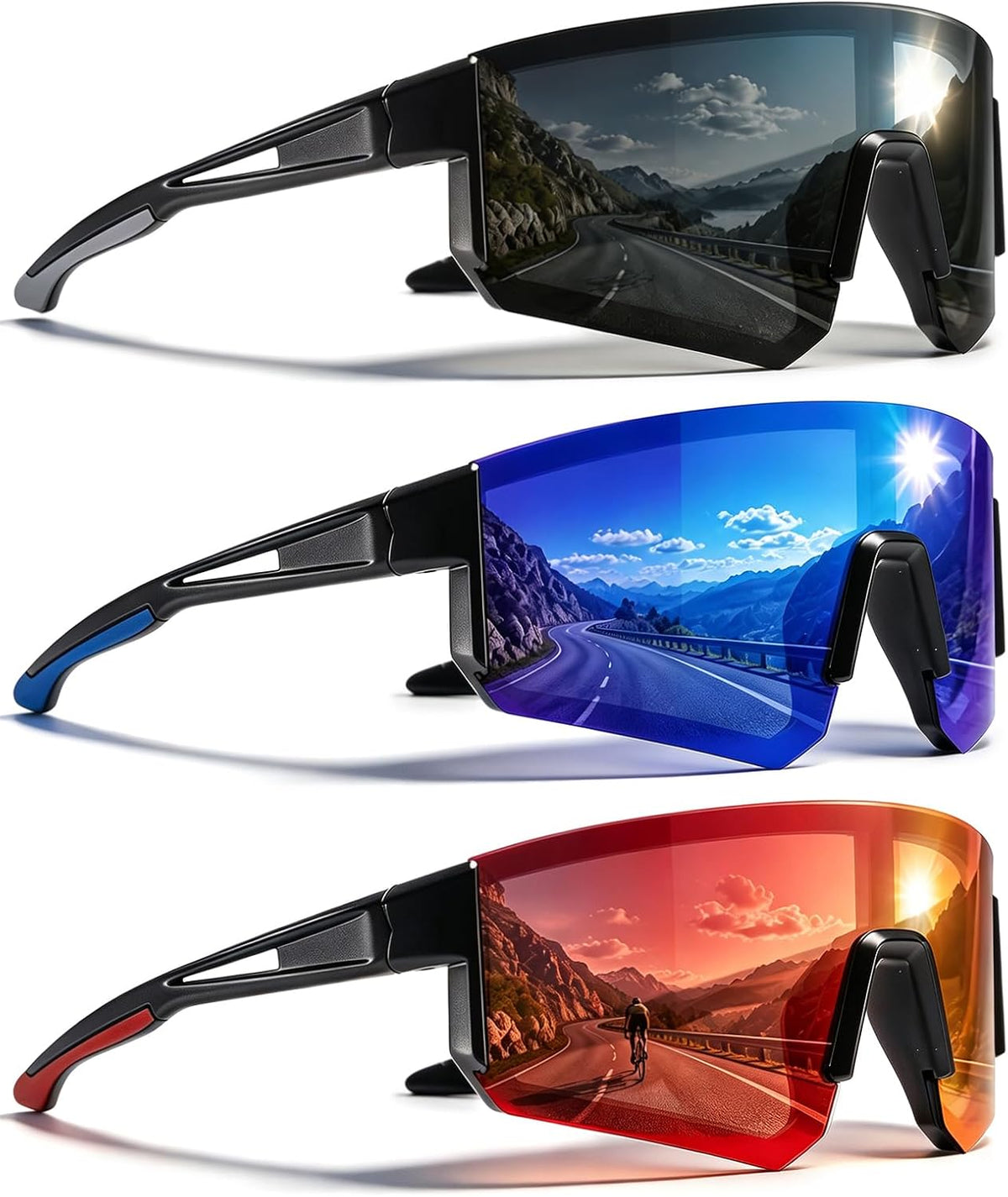 AWGSEE Paquete de 3 lentes de sol deportivos polarizados UV400, mar...