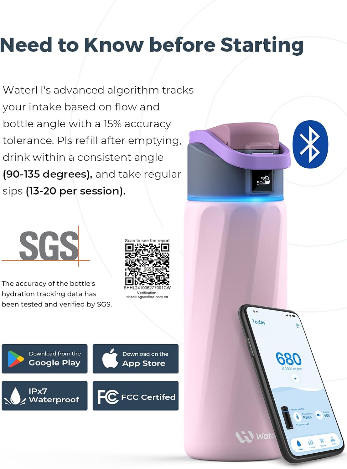 Boost - Botella de agua inteligente de 24 onzas, color rosa + Boost...
