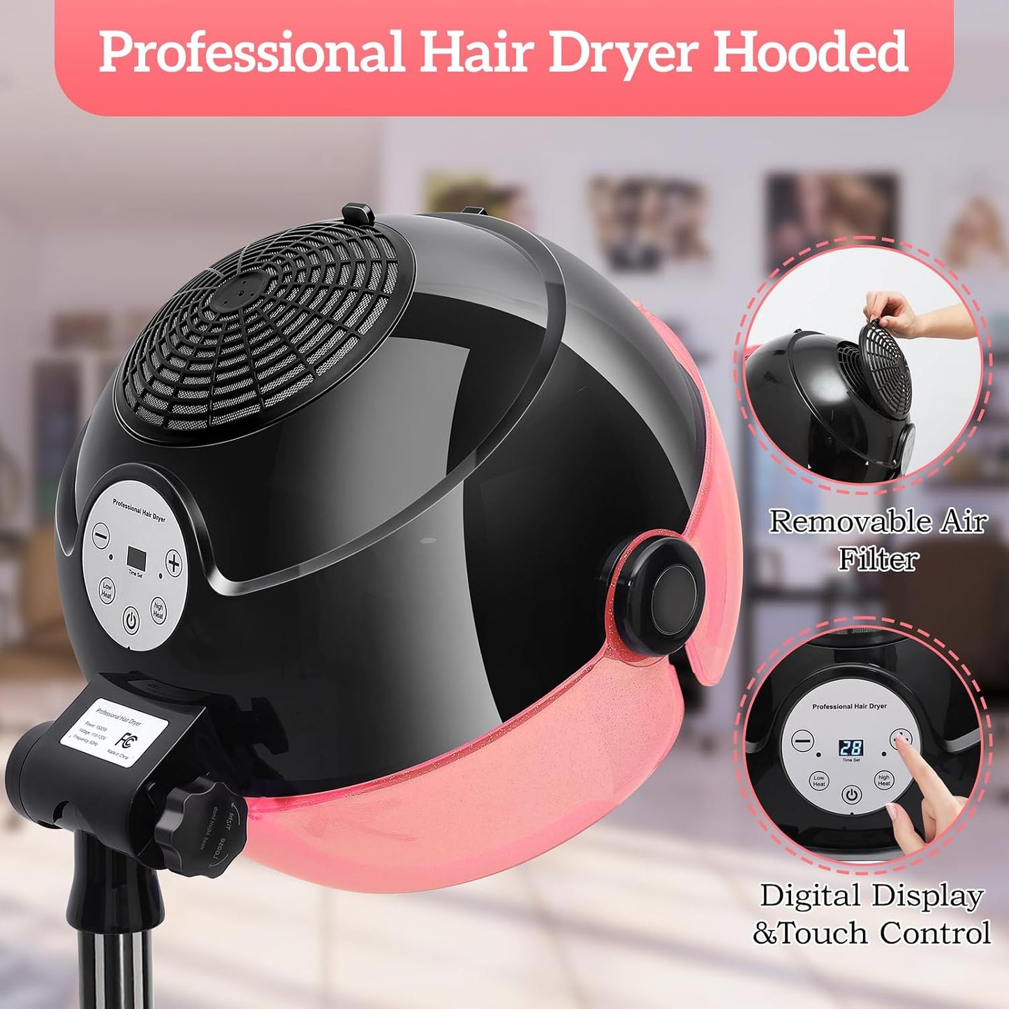Secador de pelo con capucha, secador de pelo profesional de pie con...