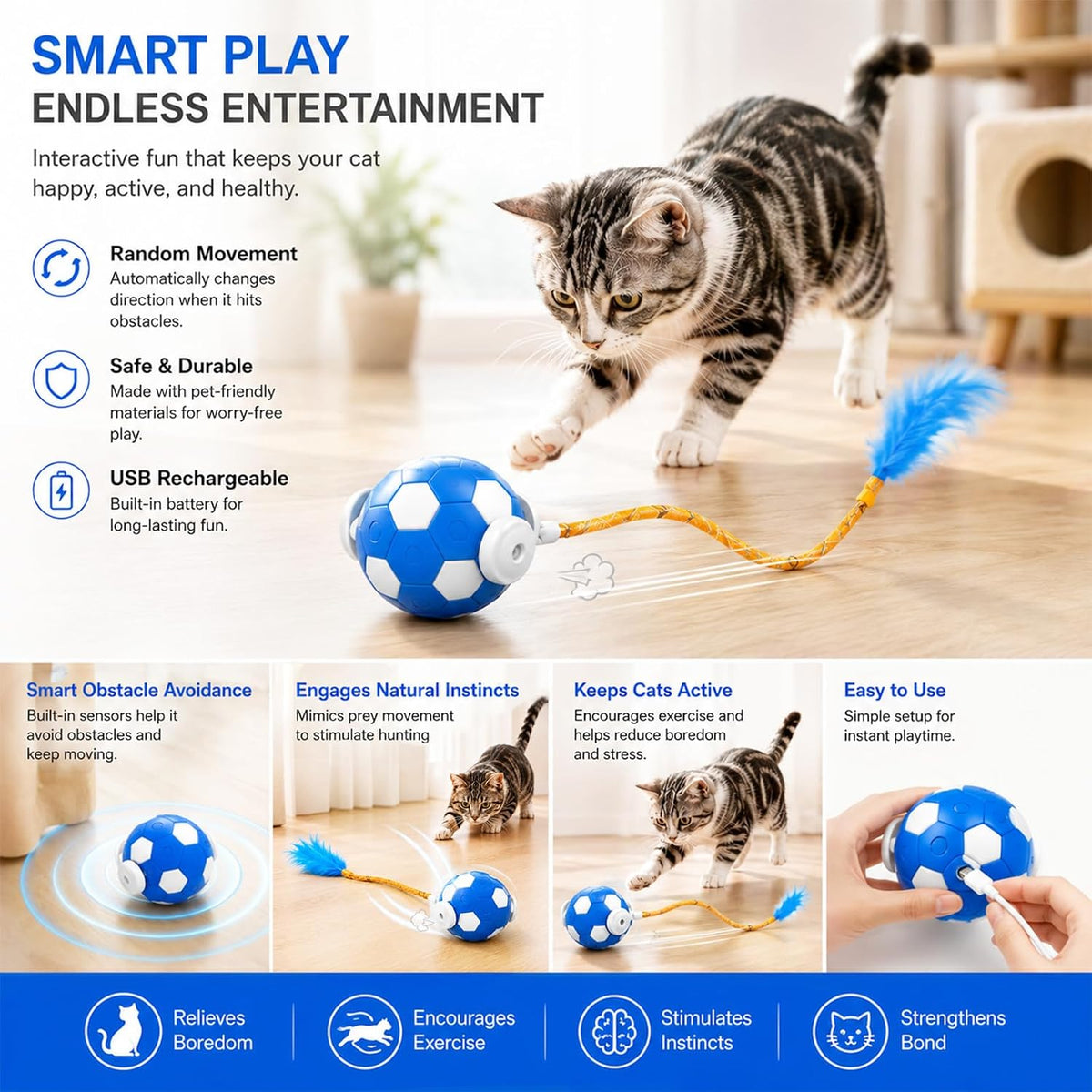 Yaruiguang Juguetes interactivos para gatos con cola de plumas, bol...