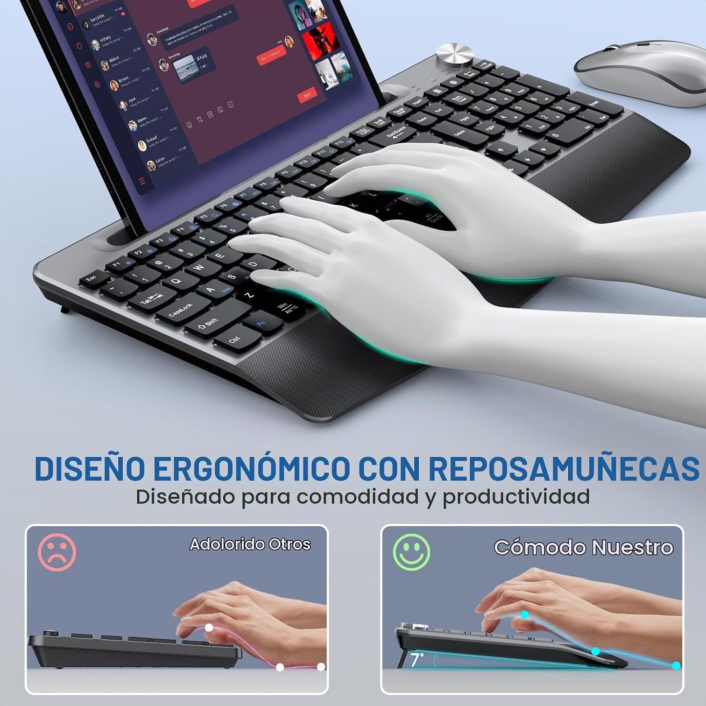 JOYACCESS Teclado y mouse inalámbricos, teclado inalámbrico ergonóm...