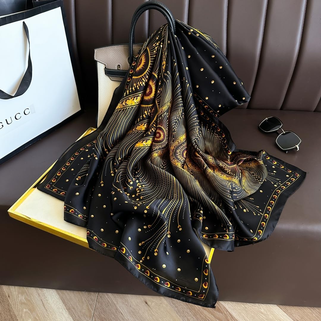 WaJuemy Elegante Bufanda de Seda para Mujer Ligera Floral Bufanda d...