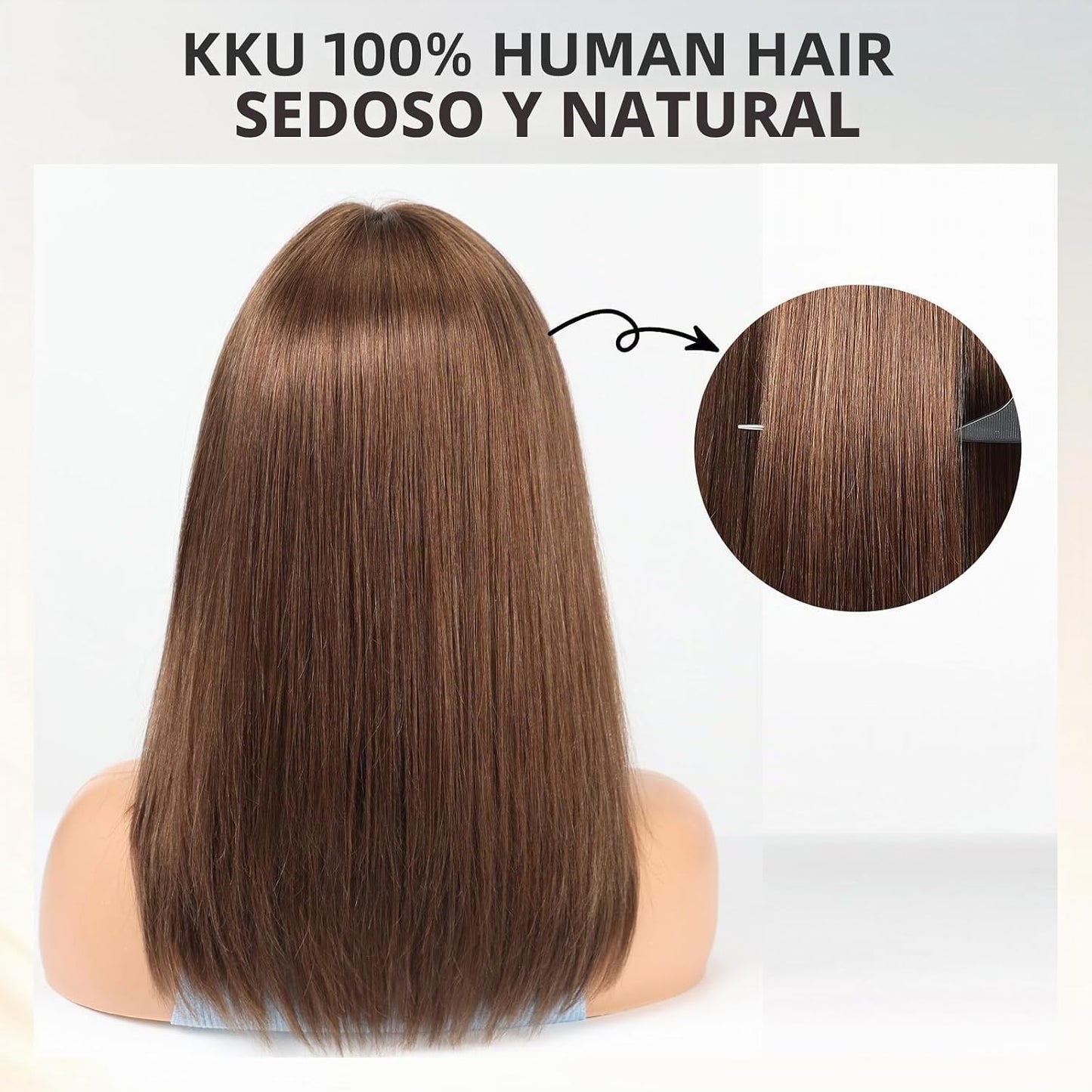 Wear but free KKU Peluca de cabello humano marrón de 16 pulgadas, p...