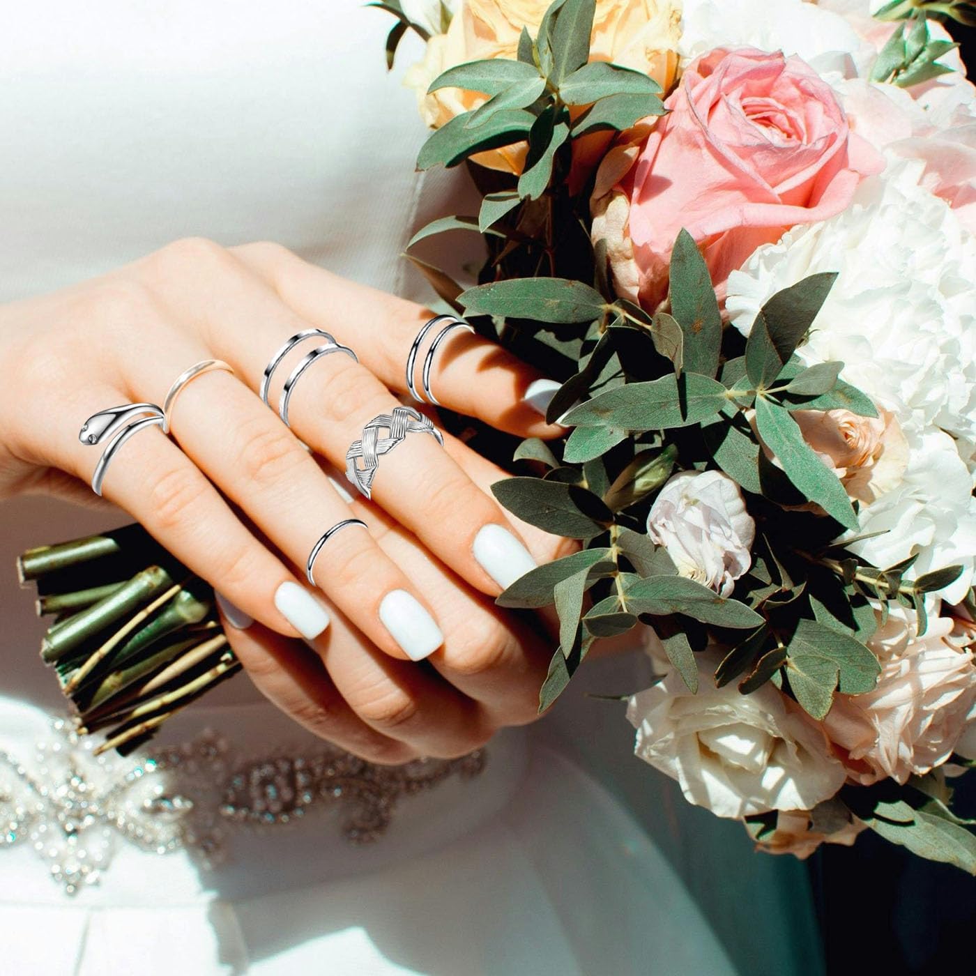 PINCHUAN Juego de 17 anillos de plata para nudillos para mujer, jue...