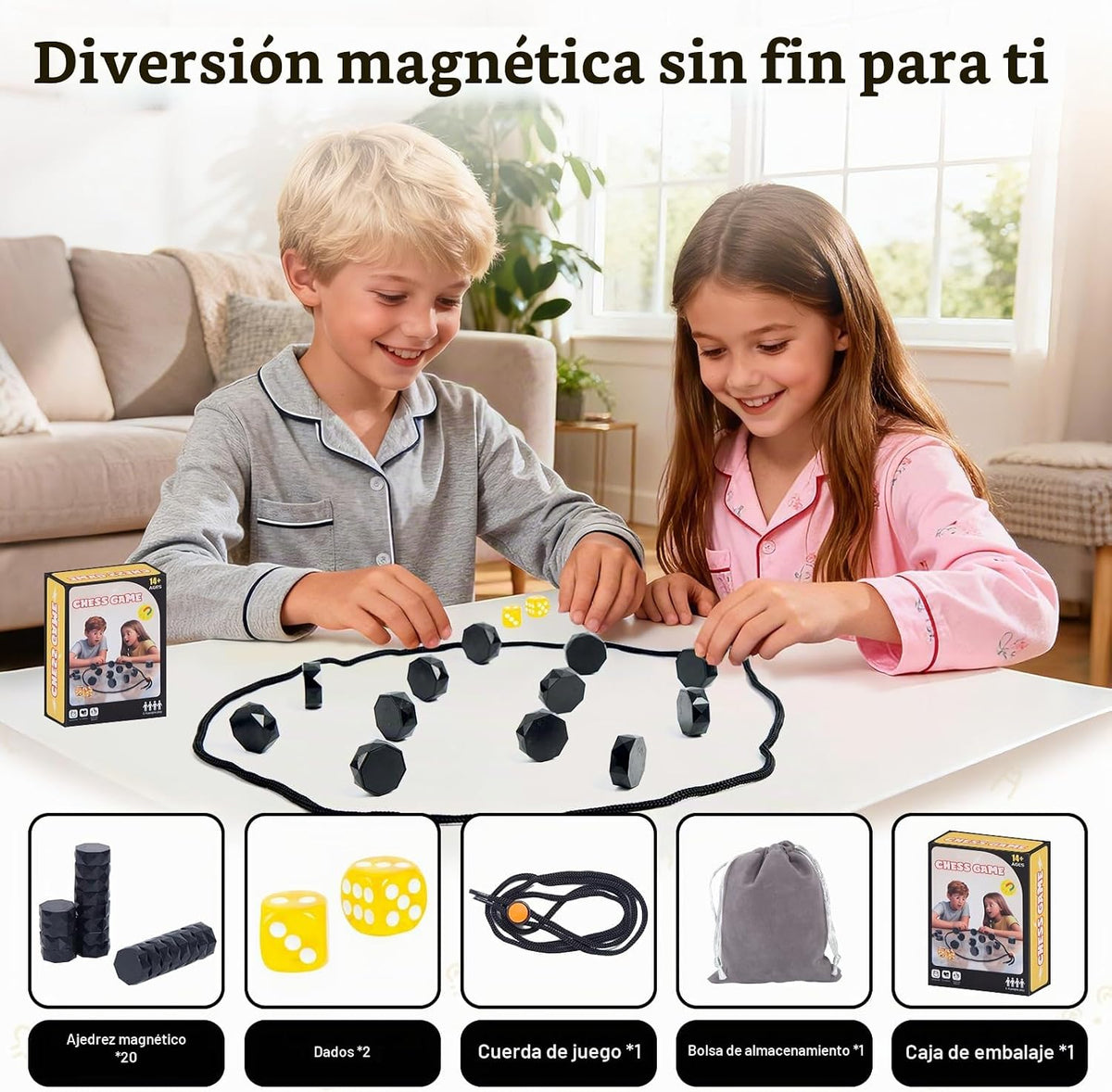 Juego de ajedrez magnético con 20 piedras y cuerdas de tamaño compl...
